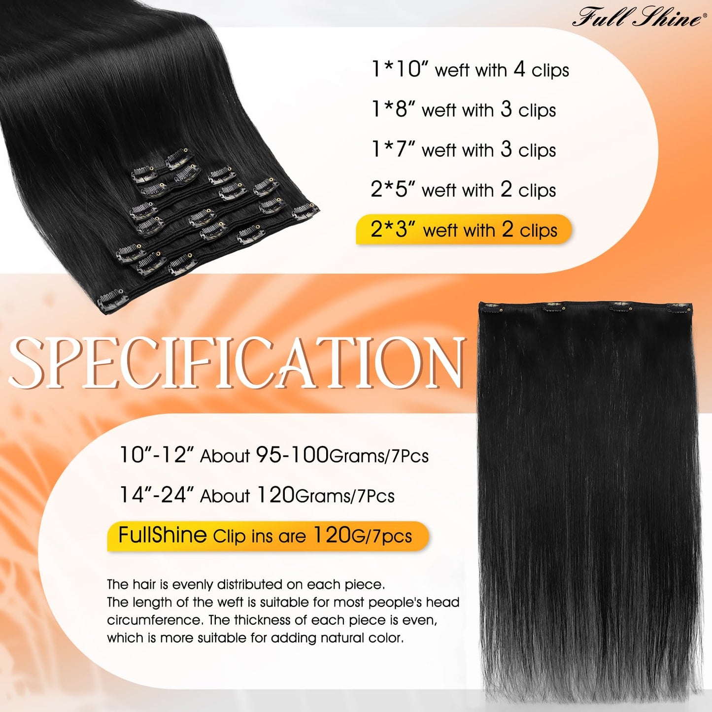 Full Shine Clip in Hair Extensions Real Human Hair Jet Black Straight Hair Clip in Extensions Human Hair Natural Hair Extensions 24 Inch 7Pcs Remy Human Hair Extensions for Thick