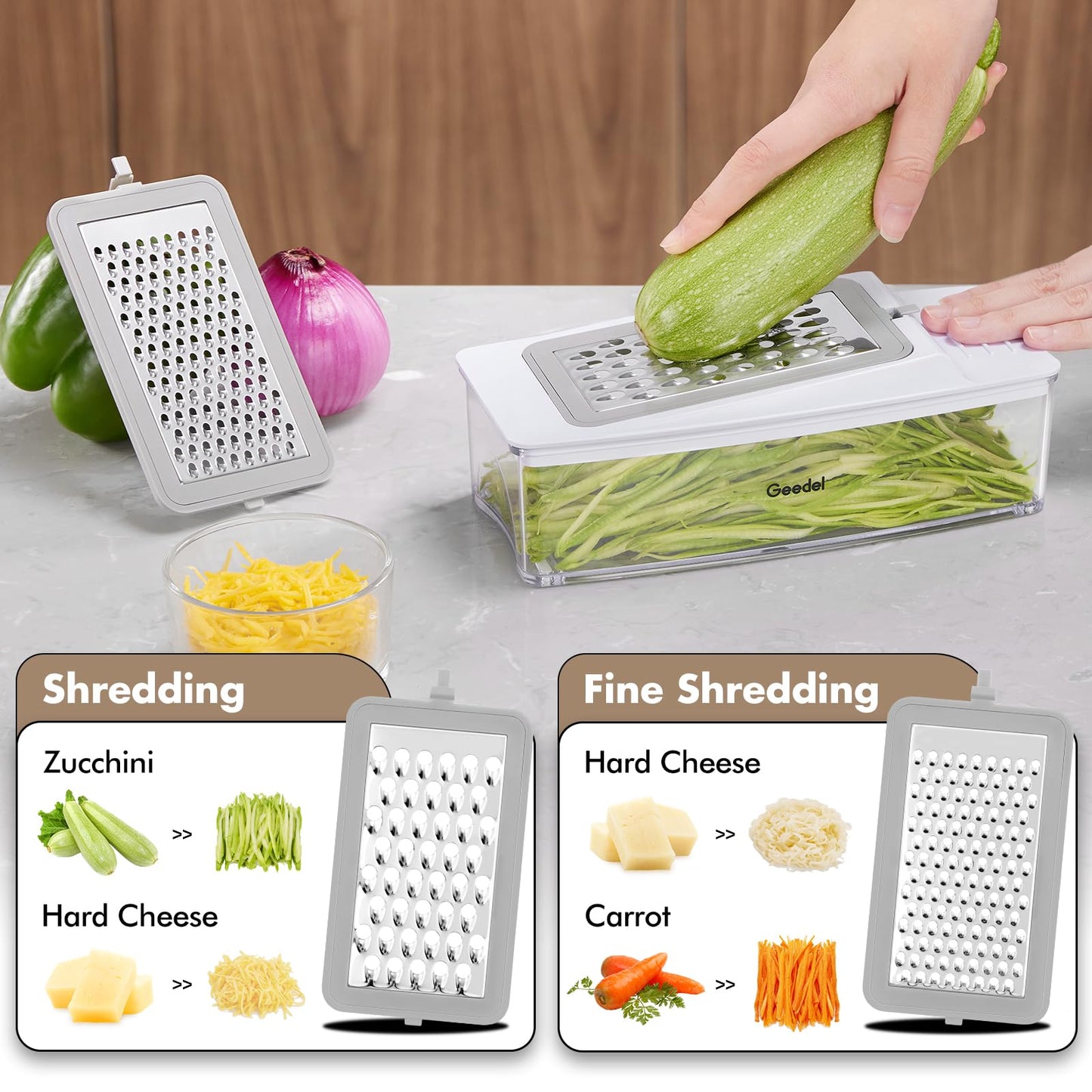 Geedel Vegetable Chopper, Onion Chopper Pro Food Chopper, Kitchen Vegetable Slicer Dicer Cutter Grater, Veggie Chopper with container for Salad Onion Potato Carrot (4 in 1, White)