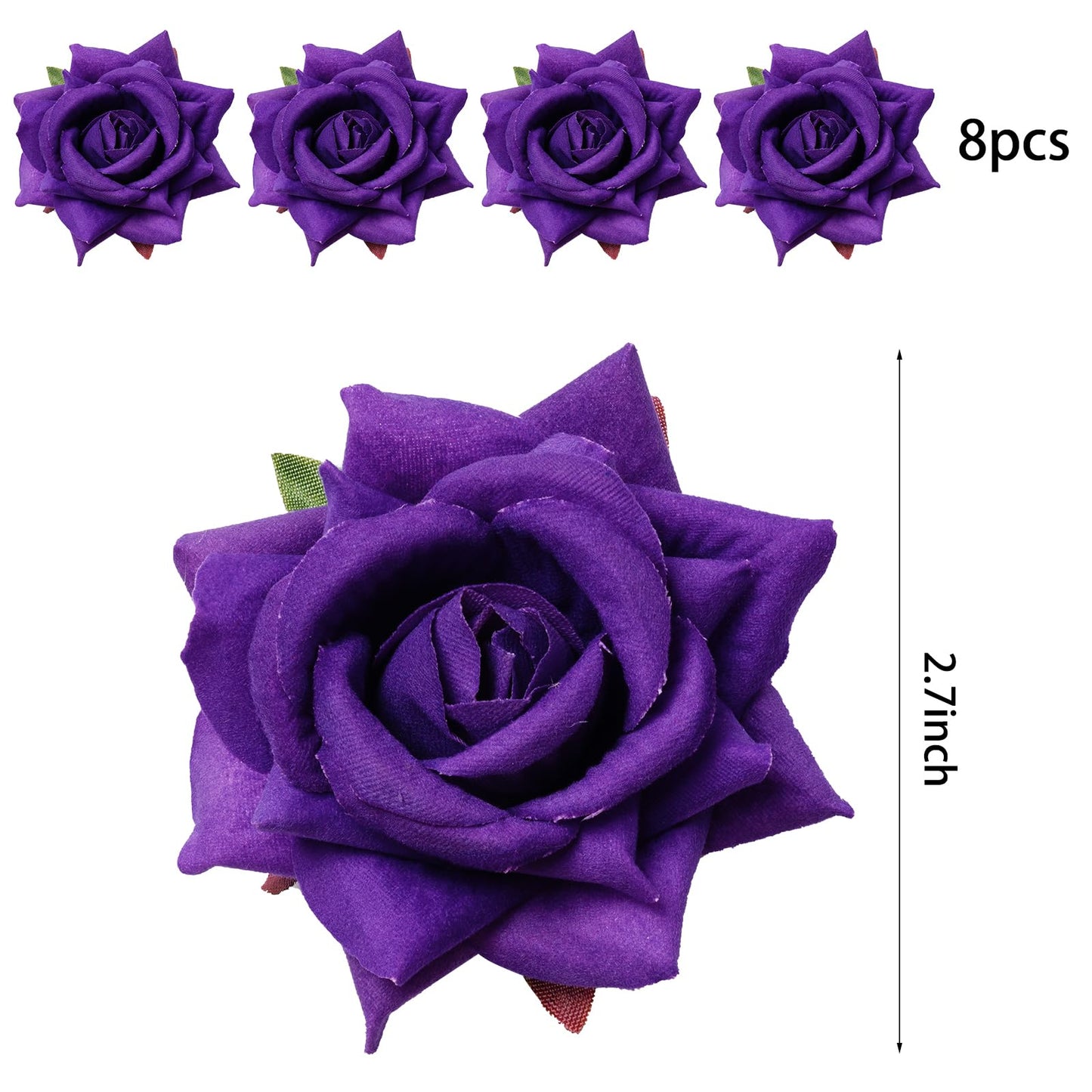 Topbuti 8 Pcs Rose Hair Clip Flower Hairpin Rose Brooch Floral Clips, 2.75" Rose Flowers Mexican Hair Flower Pin up Headpieces for Woman Halloween Wedding Valentine Mother's Day Gift (Dark Purple)