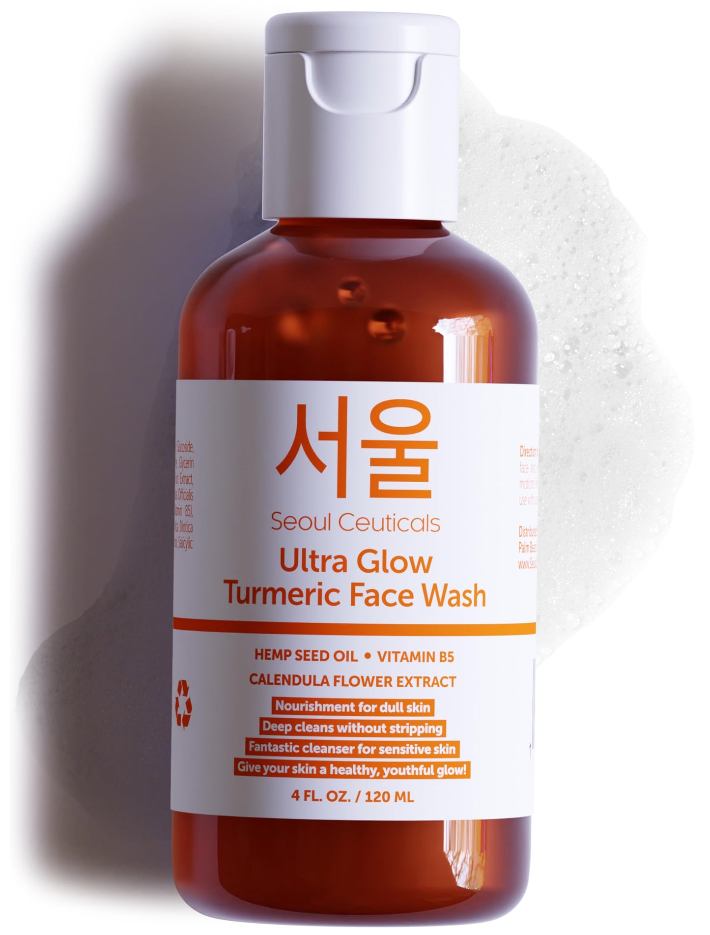 SeoulCeuticals Korean Turmeric Face Wash Cleanser – Vegan Cruelty Free Korean Skincare Facial Cleanser – K Beauty Skin Care for Dry Sensitive Skin 4oz