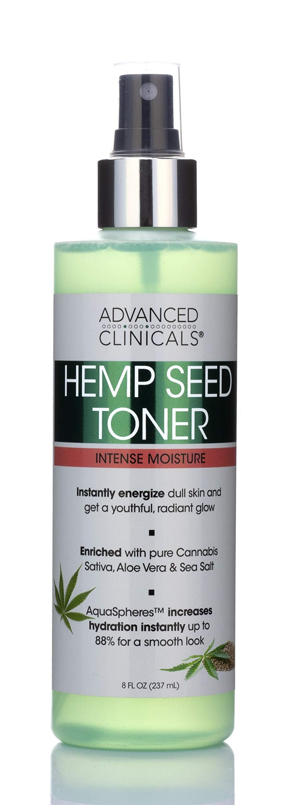 Advanced Clinicals Hemp Oil Hydrating Facial Toner Mist W/Natural Extracts to Energize Aging, Oily, & Dry Skin for Firm, Soft Glow. Alcohol Free Moisturizing Spray W/Sea Salt, & Aloe, 8 Fl Oz