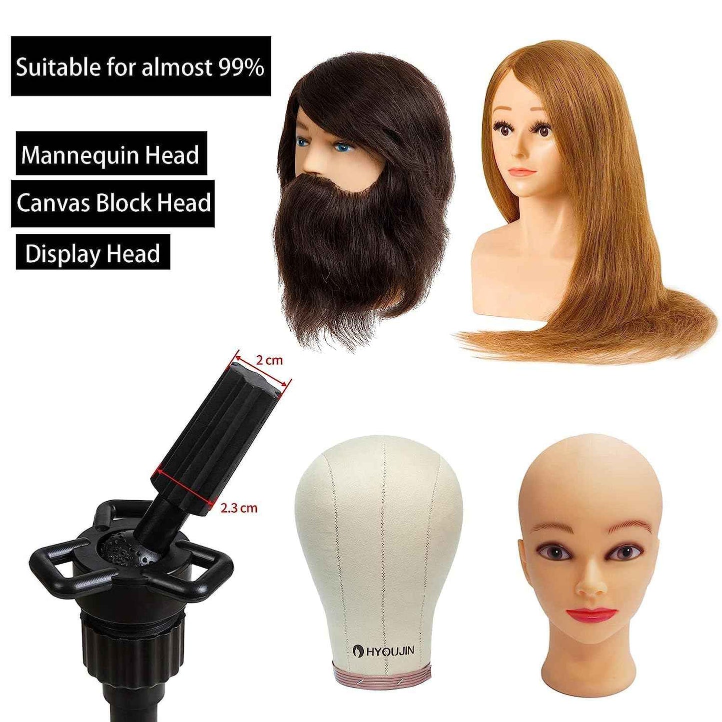 HYOUJIN Wig Stand with Adjustable Mannequin Head, Tripod Stand, Canvas Block Head, Wig Caps, T-Pins, Carry Bag (35.4-52.4in)