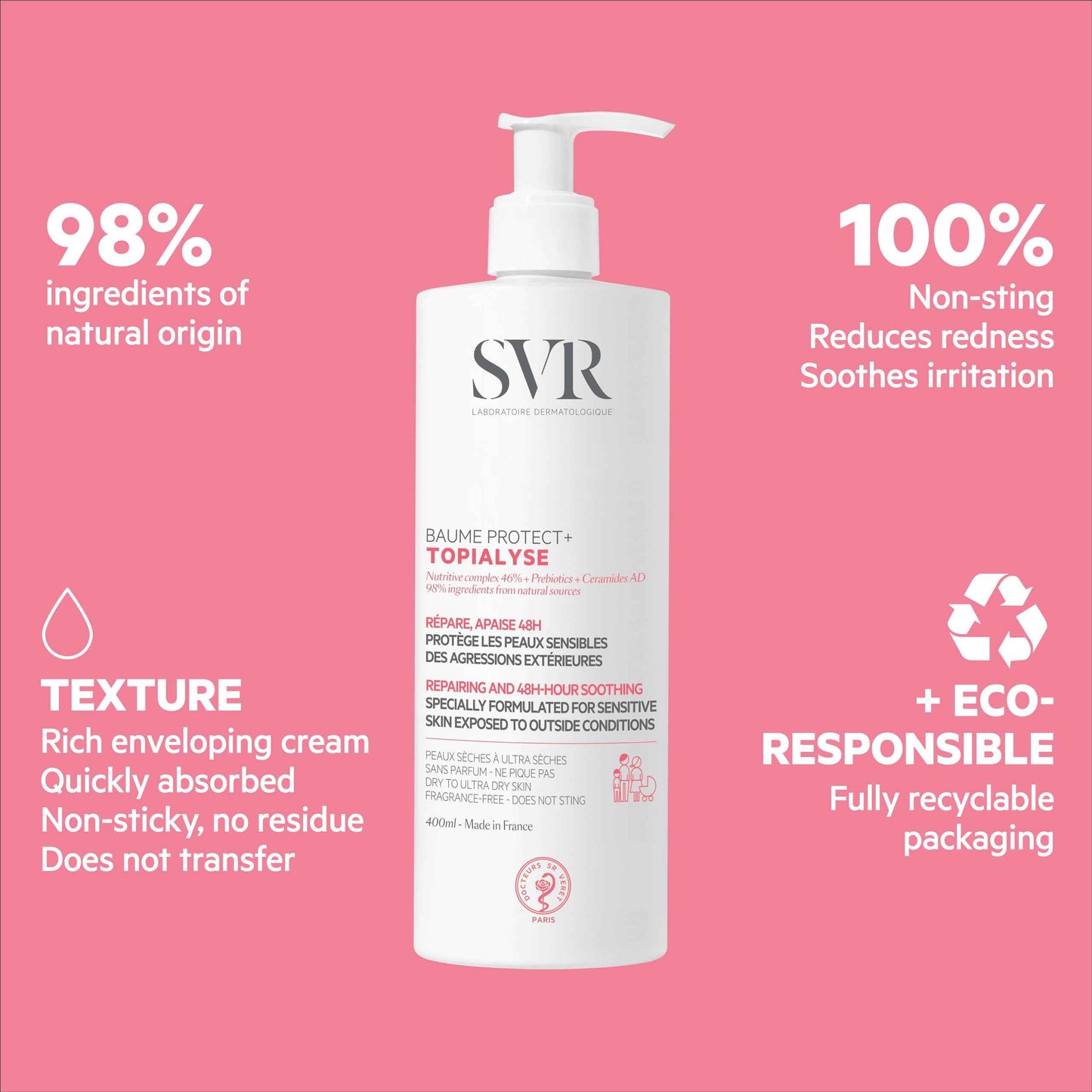 SVR Topialyse Intensive Balm Face & Body Moisturizer with Ceramides. 48hr Itch Relief for Dry Skin. Suitable For All Ages. Fragrance Free, 13.5 Fl Oz