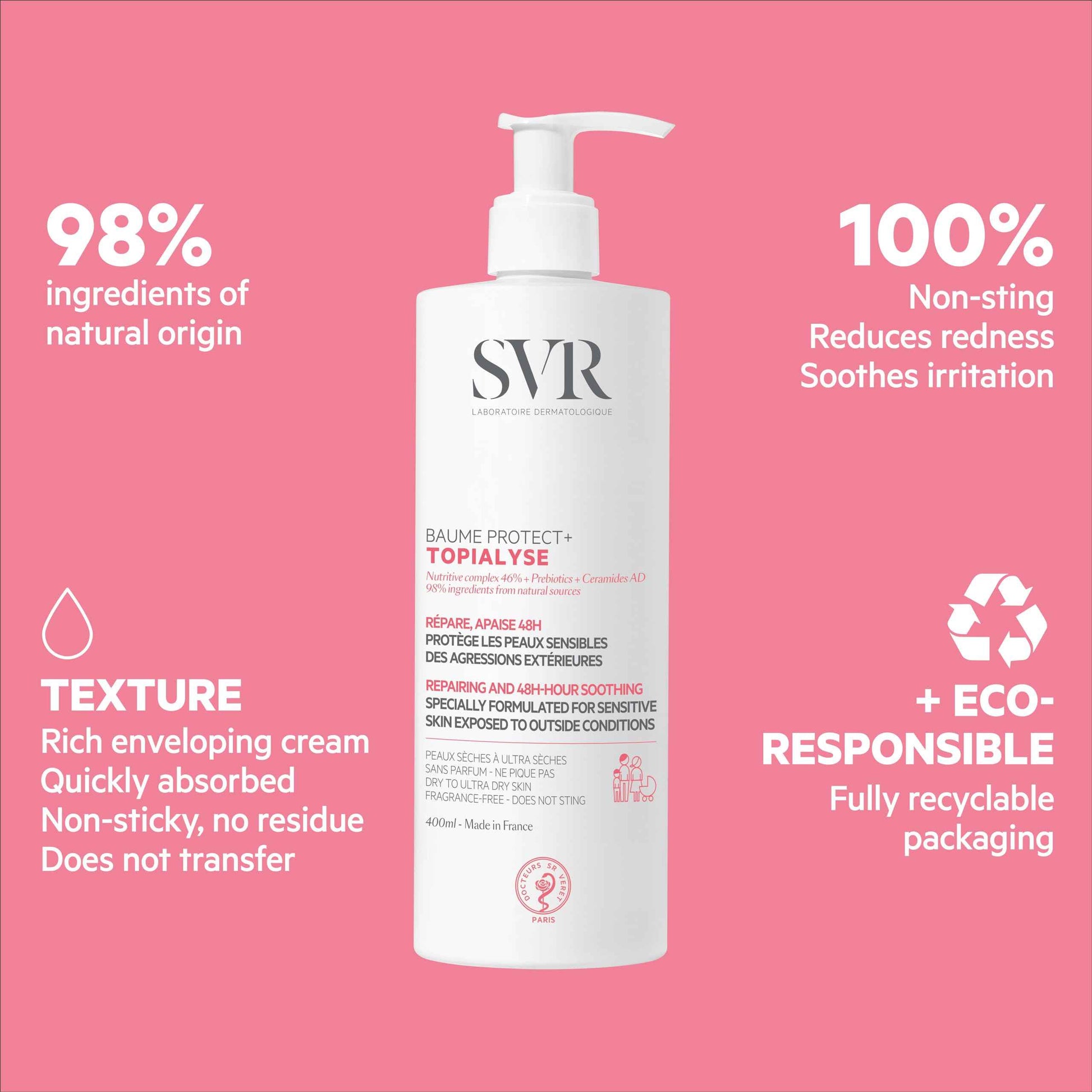 SVR Topialyse Intensive Balm Face & Body Moisturizer with Ceramides. 48hr Itch Relief for Dry Skin. Suitable For All Ages. Fragrance Free, 13.5 Fl Oz