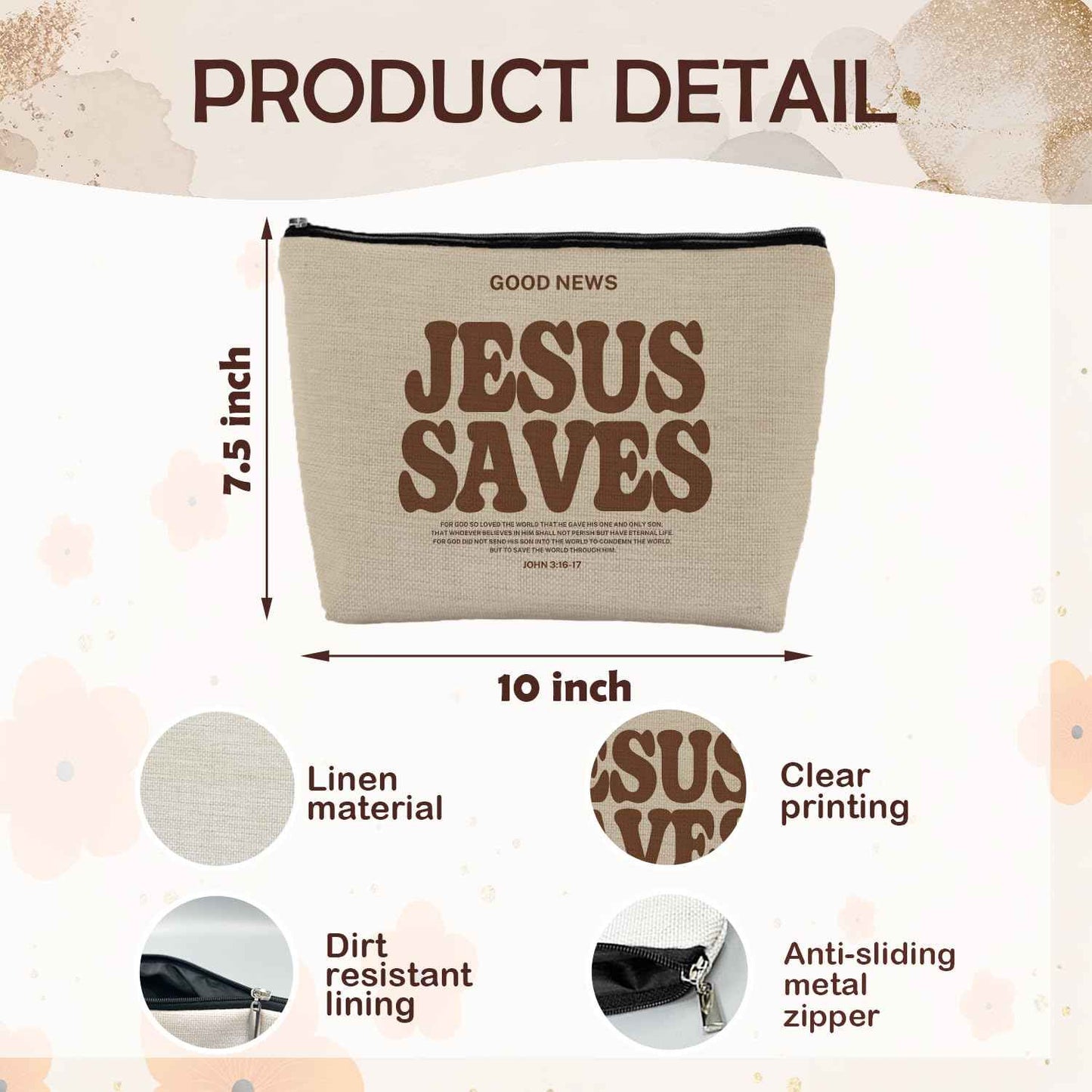 ignytiger Jesus Gift Makeup Bag, Christian Religious Bible Gifts Supplies Cosmetic Bags for Women, Good News Bible Verse Makeup Pounch, Faith Based Gifts Zipper Pouches for Purse