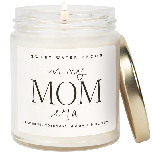 Sweet Water Decor In My Mom Era Candle - Jasmine, Rosemary, Sea Salt, and Honey Scented Candle - 9 oz Soy Candle in Clear Jar with 40+ Hours Burn Time - Mother's Day Gifts for Mom