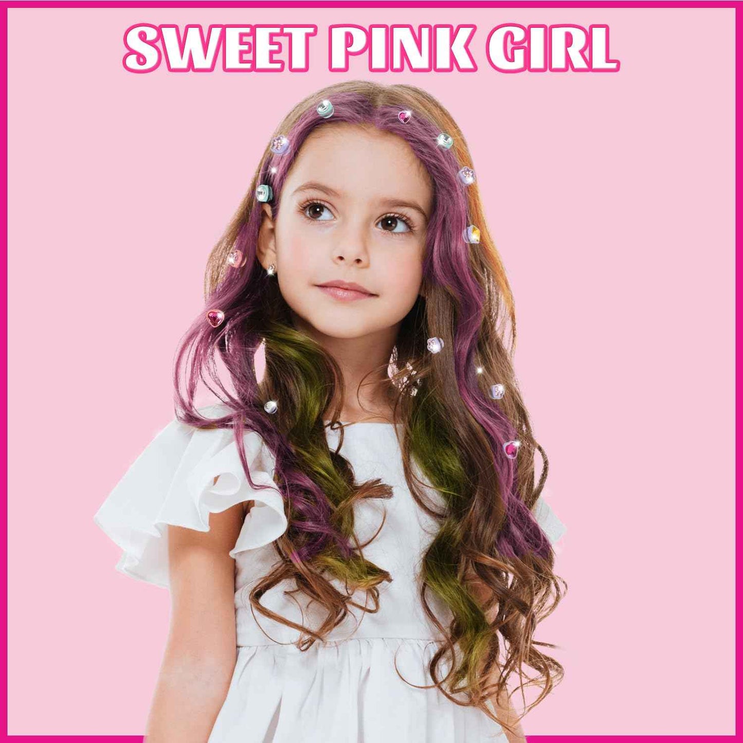 Temporary Hair Chalk with Hair Gem Stamper Kit, Hair Styling Tool with REUSABLE Shining Diamonds, Washable Hair Chalk Hair Color Dye for Girls, Toys Gifts for Girls 3 4 5 6 7-12