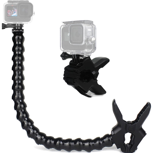 FiTSTILL Jaws Flex Clamp Mount with Adjustable Gooseneck 19-Section Compatible with Go Pro Hero 12,11,10,9,8,7,6,5,4,Session, 3+,3,2,1,Max,Fusion,DJI Osmo Action Cameras