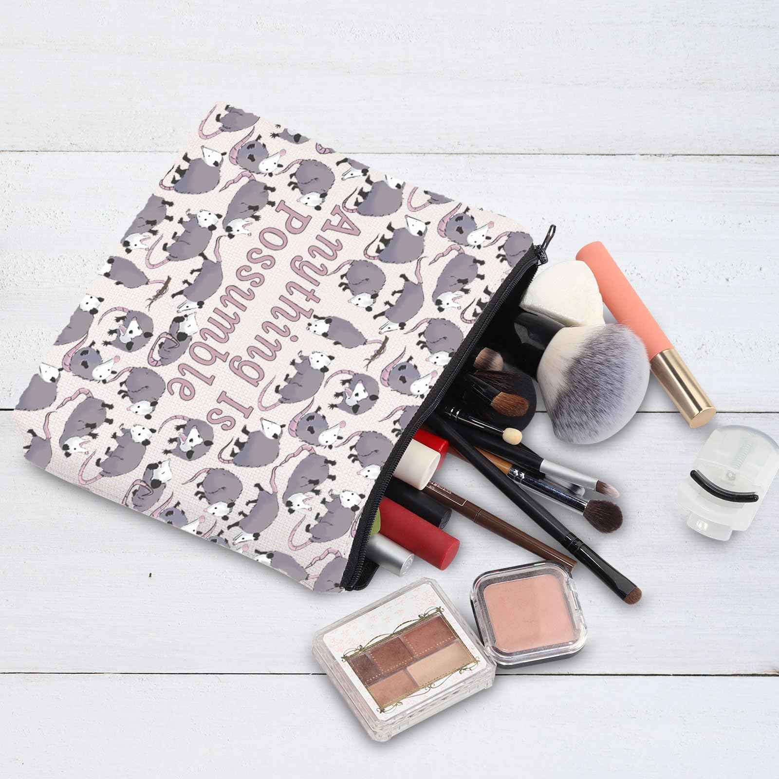 G2TUP Opossum Lover Cosmetic Bag Possum Makeup Bag Anything Is Possumble Funny Possum Zipper Bag Gift (Possumble New)