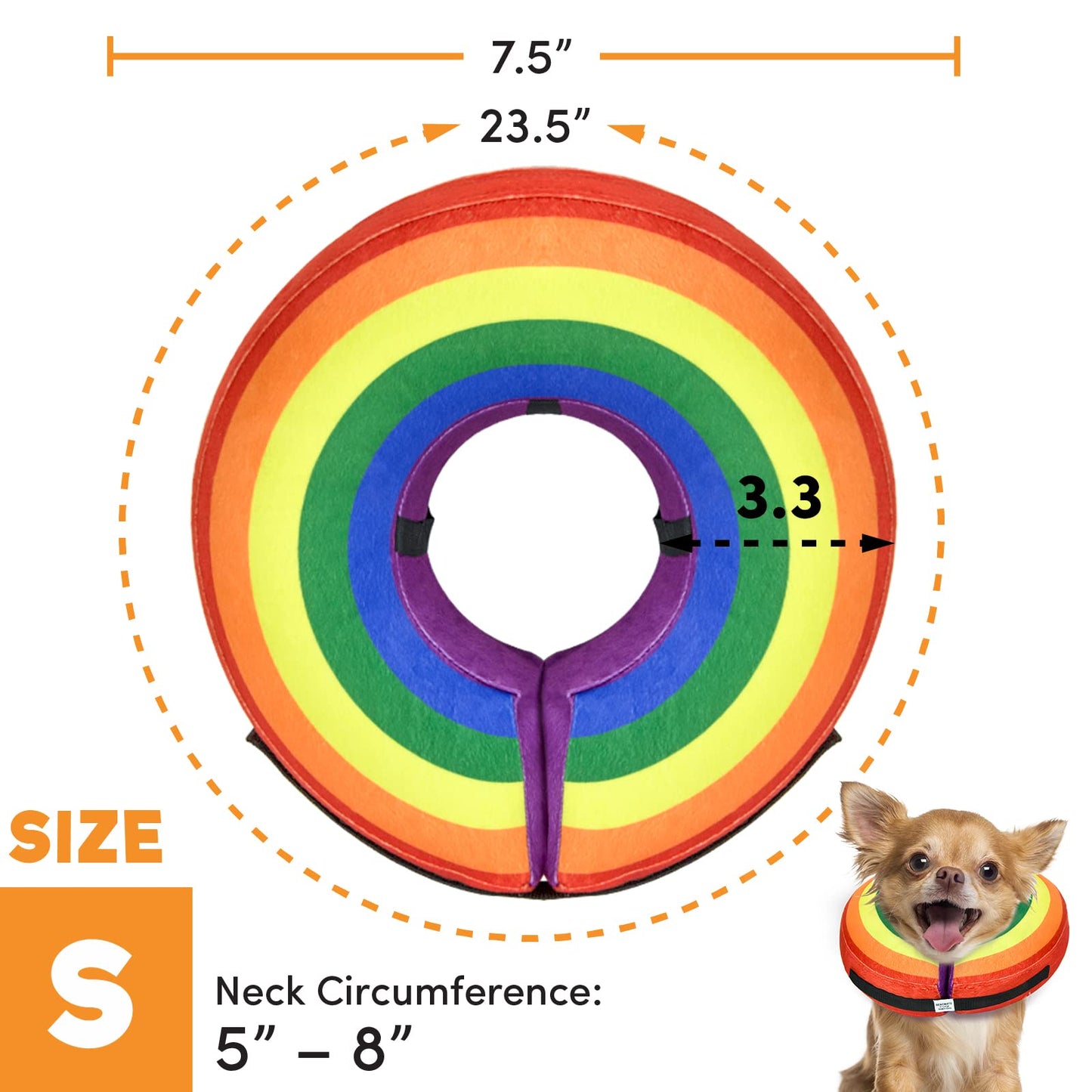 BENCMATE Protective Inflatable Collar for Dogs and Cats - Soft Pet Recovery Collar Does Not Block Vision E-Collar (Small, Rainbow)