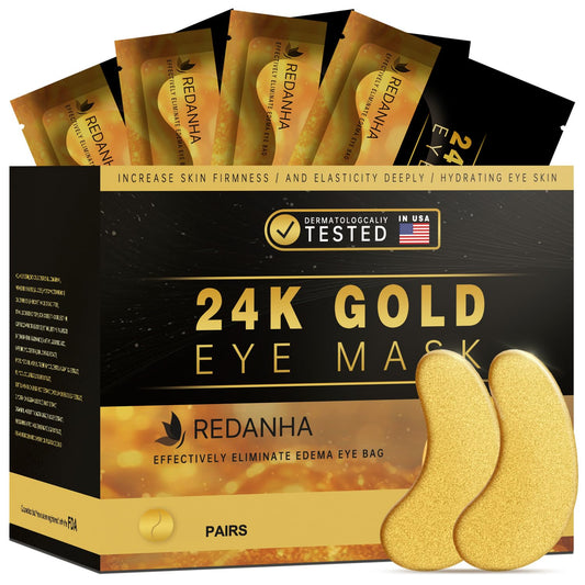 REDANHA 30 Pairs 24K Gold Under Eye Patches Face Masks Dark Circles Puffy Eye Bags Collagen Skincare Spa Trip Eye Mask