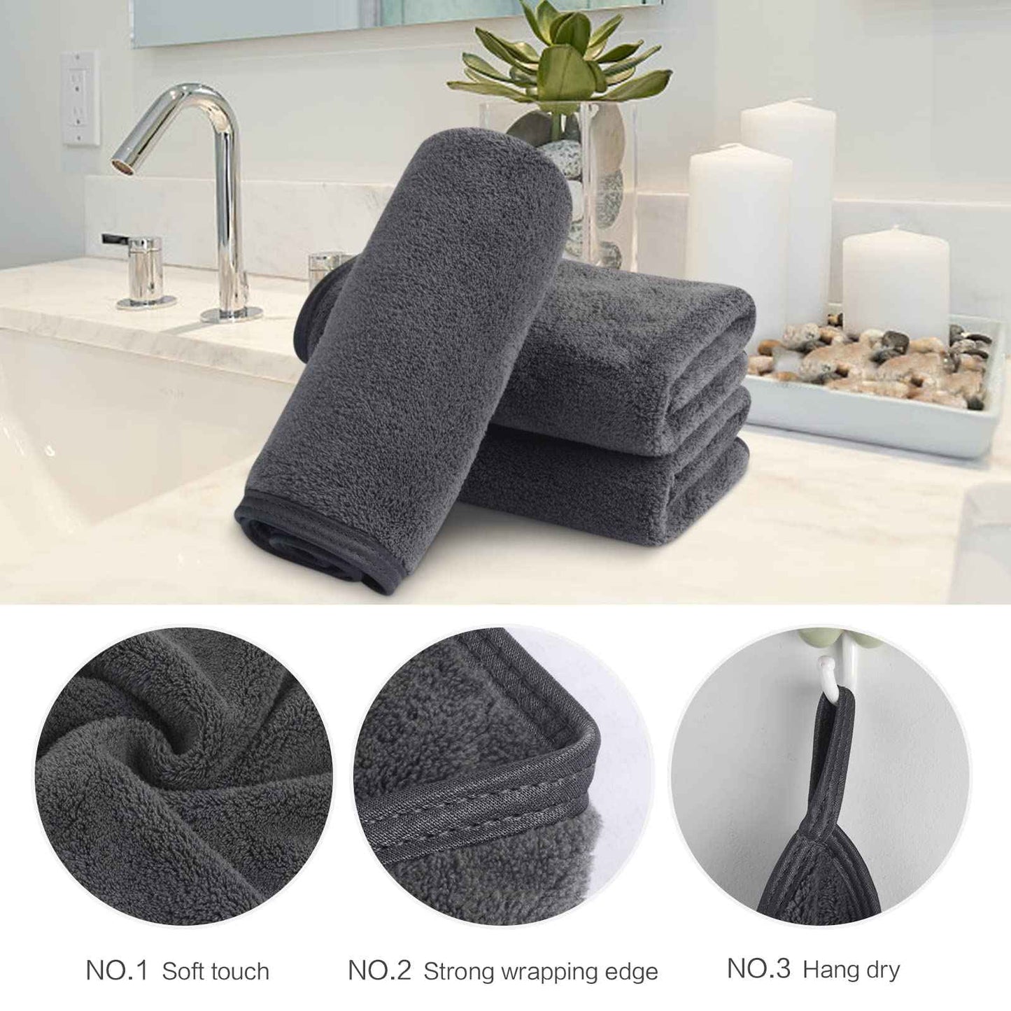 SINLAND Microfiber Face Cloths Reusable Makeup Remover Washcloths Super Soft and Absorbent Fingertip Face Towels for Sensitive Skin Women 12 x 12 Inch 12 Pack