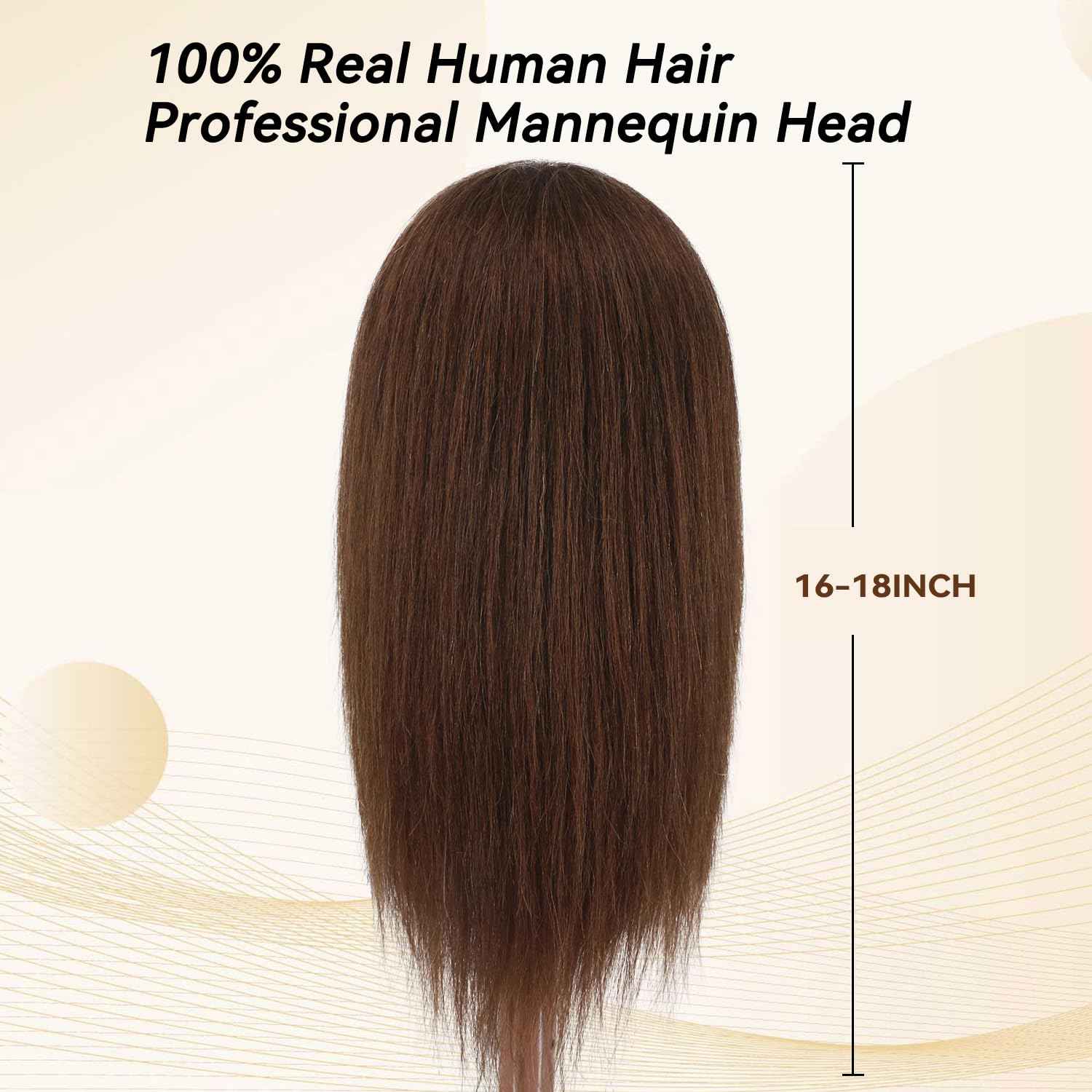 Mannequin Head with 100% Human Hair for Hairstyling Practice, Realistic Makeup Head with Clamp for Beauty Salon Cosmetology Students, Display Styling Head (Brown)