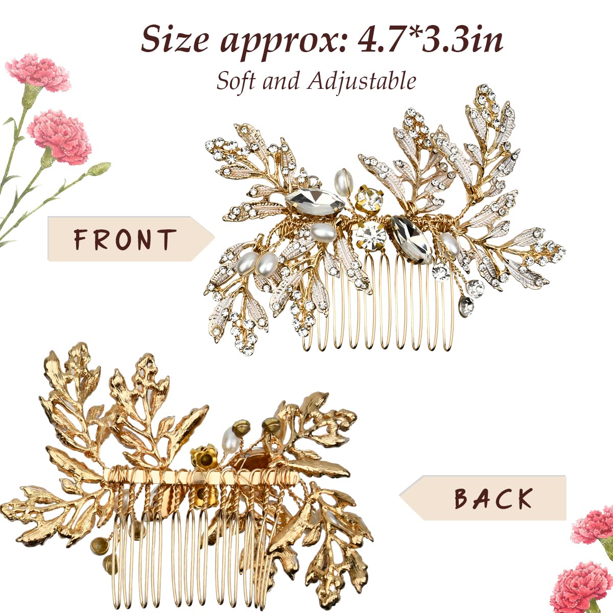 BUYGOO Rhinestone Pearl and Crystal Floral Bridal Hair Clip, Wedding Headpiece Comb for Brides