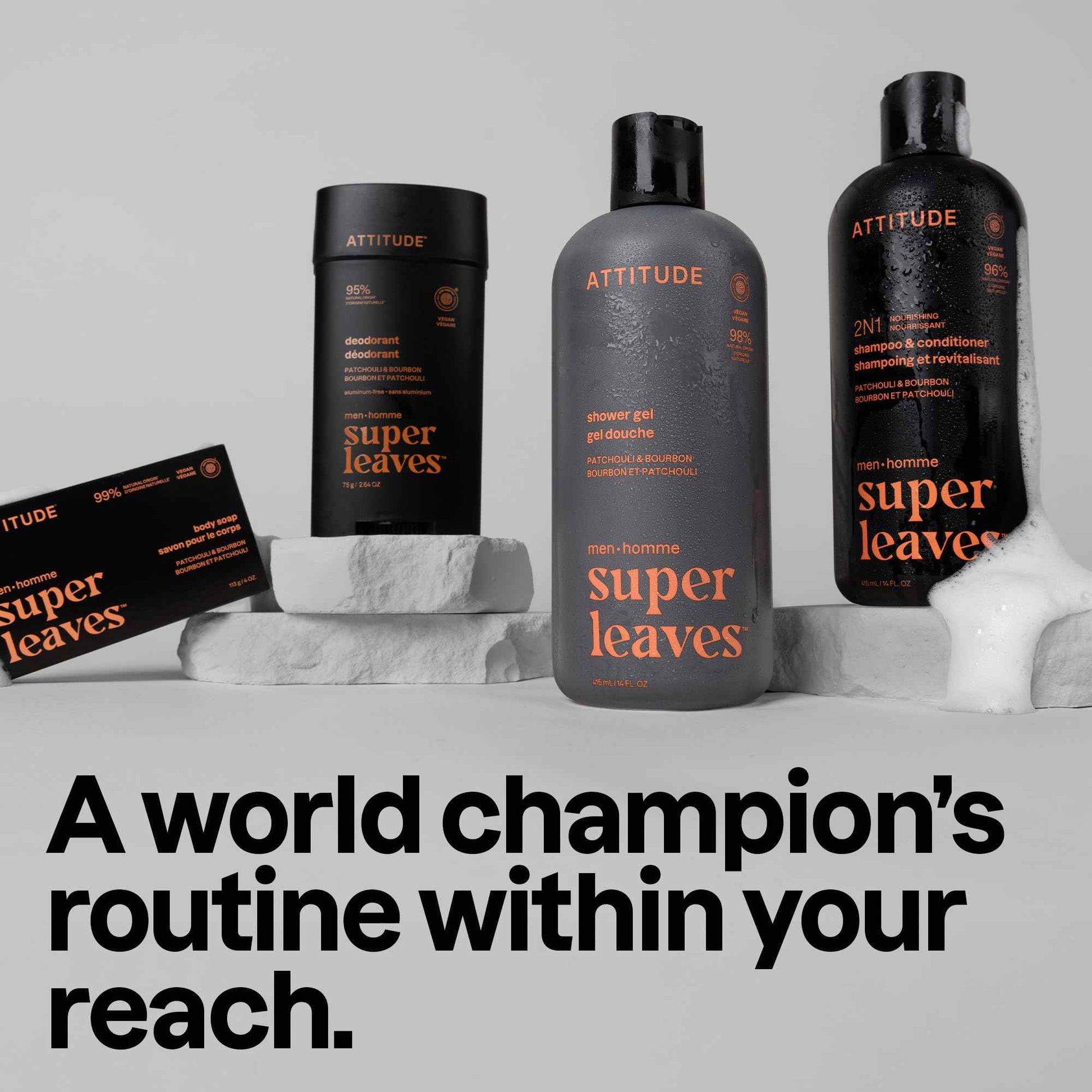 ATTITUDE Bar Soap Body Wash for Men, For Body and Hands, 99% Natural Origin Ingredients with Avocado Oil, EWG Verified, Patchouli & Bourbon, 4 Oz (Pack of 6)