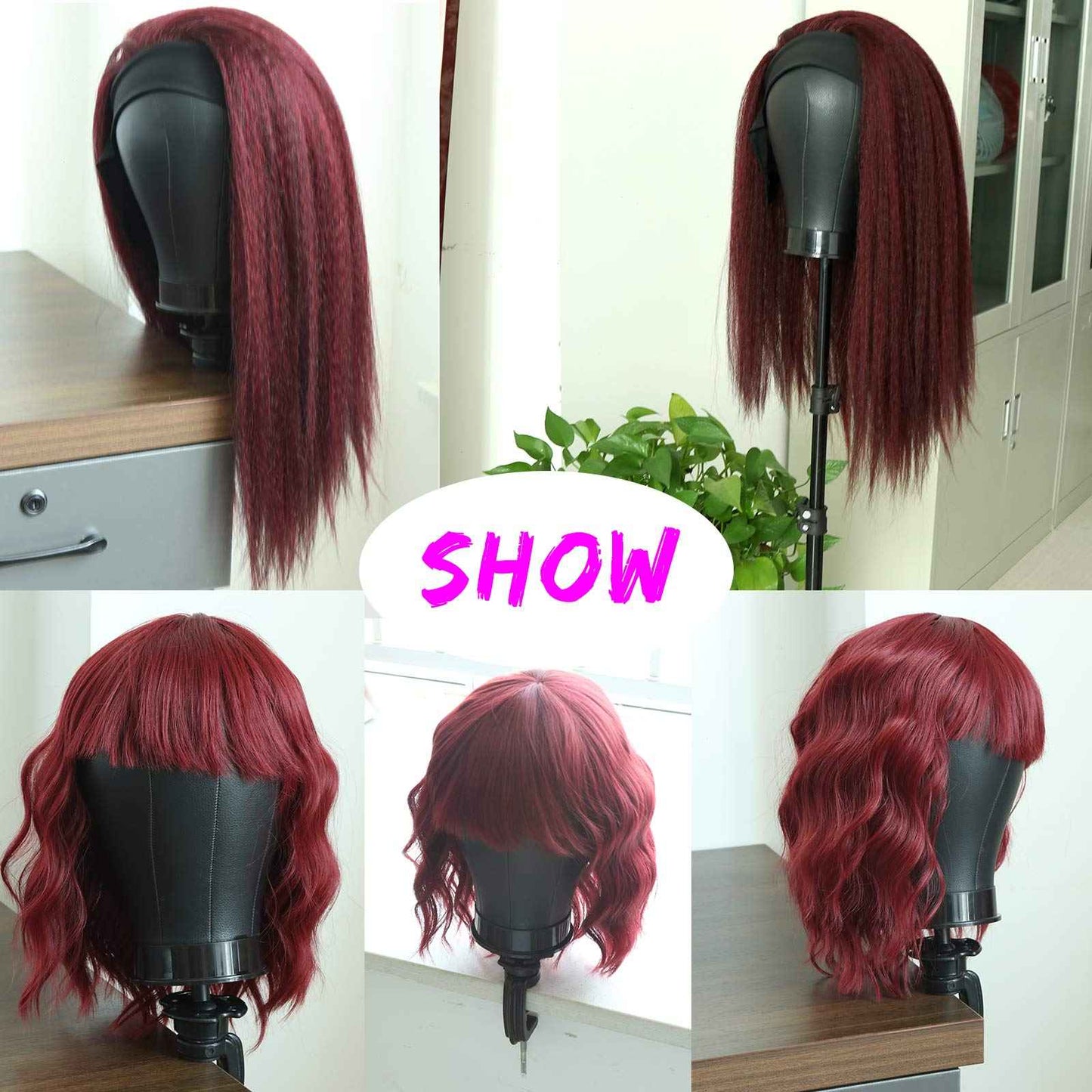 Bileaf 22 Inch Leather Wig Canvas Block Mannequin Head with Stand for Wigs Making Display Styling Canvas Head with Table C Stand Clamp Holder(Black Leather)