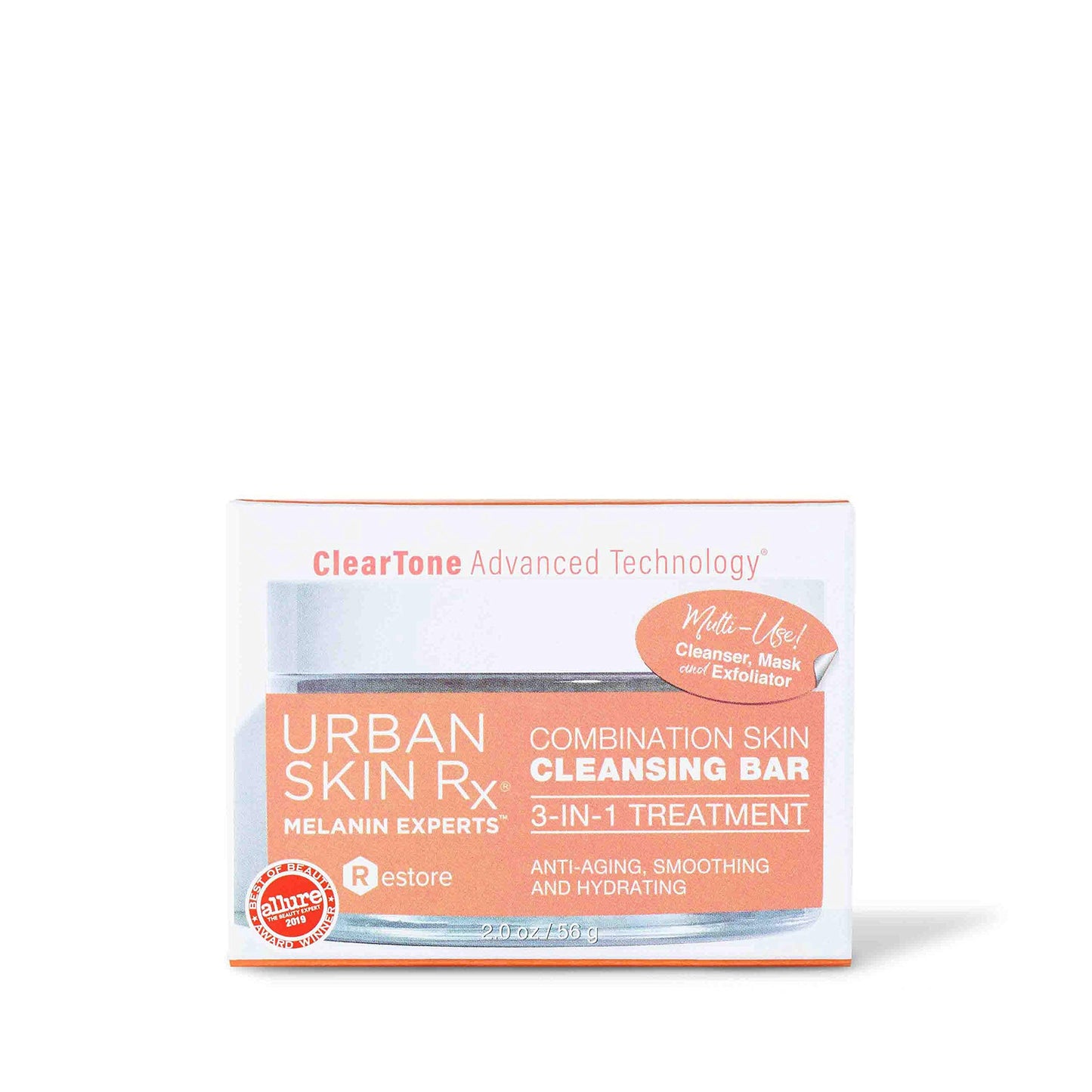 Urban Skin Rx Combination Skin Cleansing Bar | 3-in-1 Daily Cleanser, Exfoliator, and Mask Smooths, Hydrates, Improves the Appearance of Skin Tone + Texture, Formulated with Salicylic Acid | 2.0 Oz