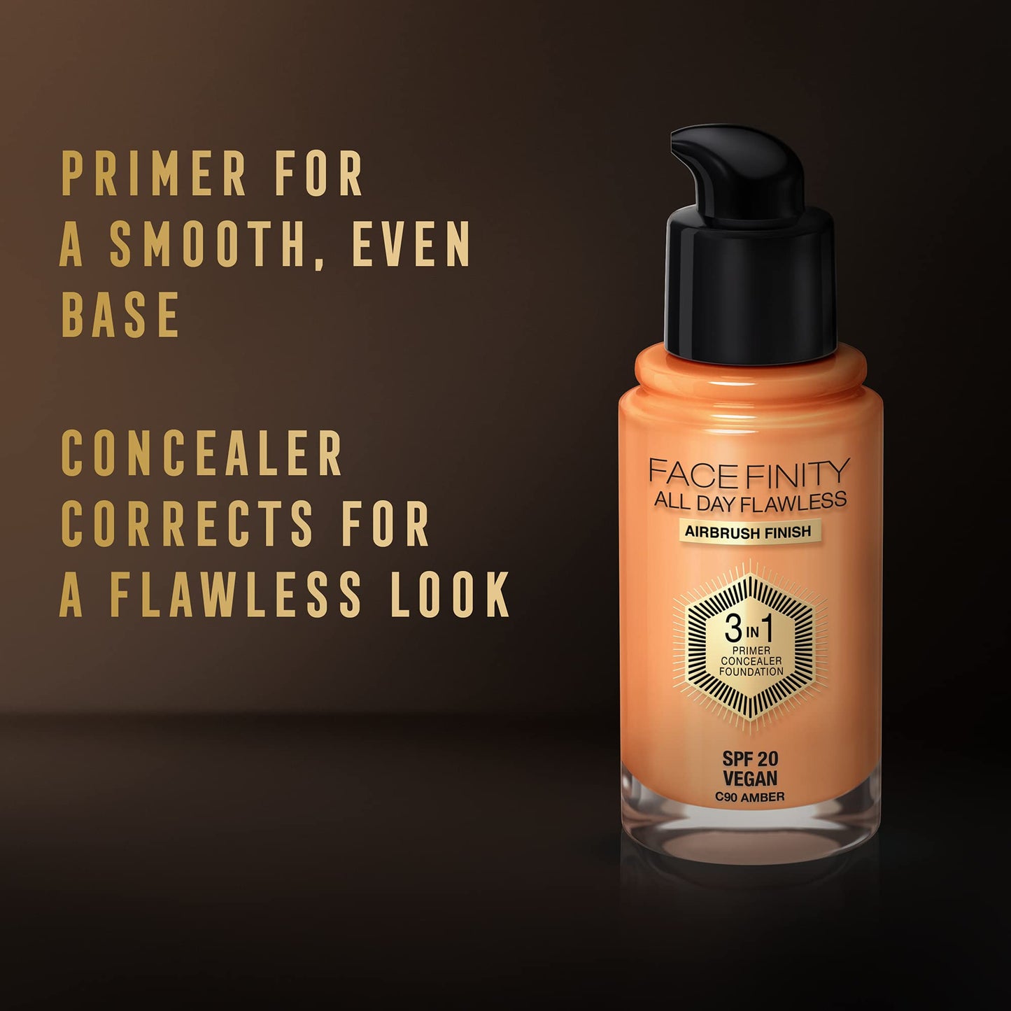 Max Factor Facefinity 3-in-1 All Day Flawless Liquid Foundation, SPF 20-90 Amber, 30 ml