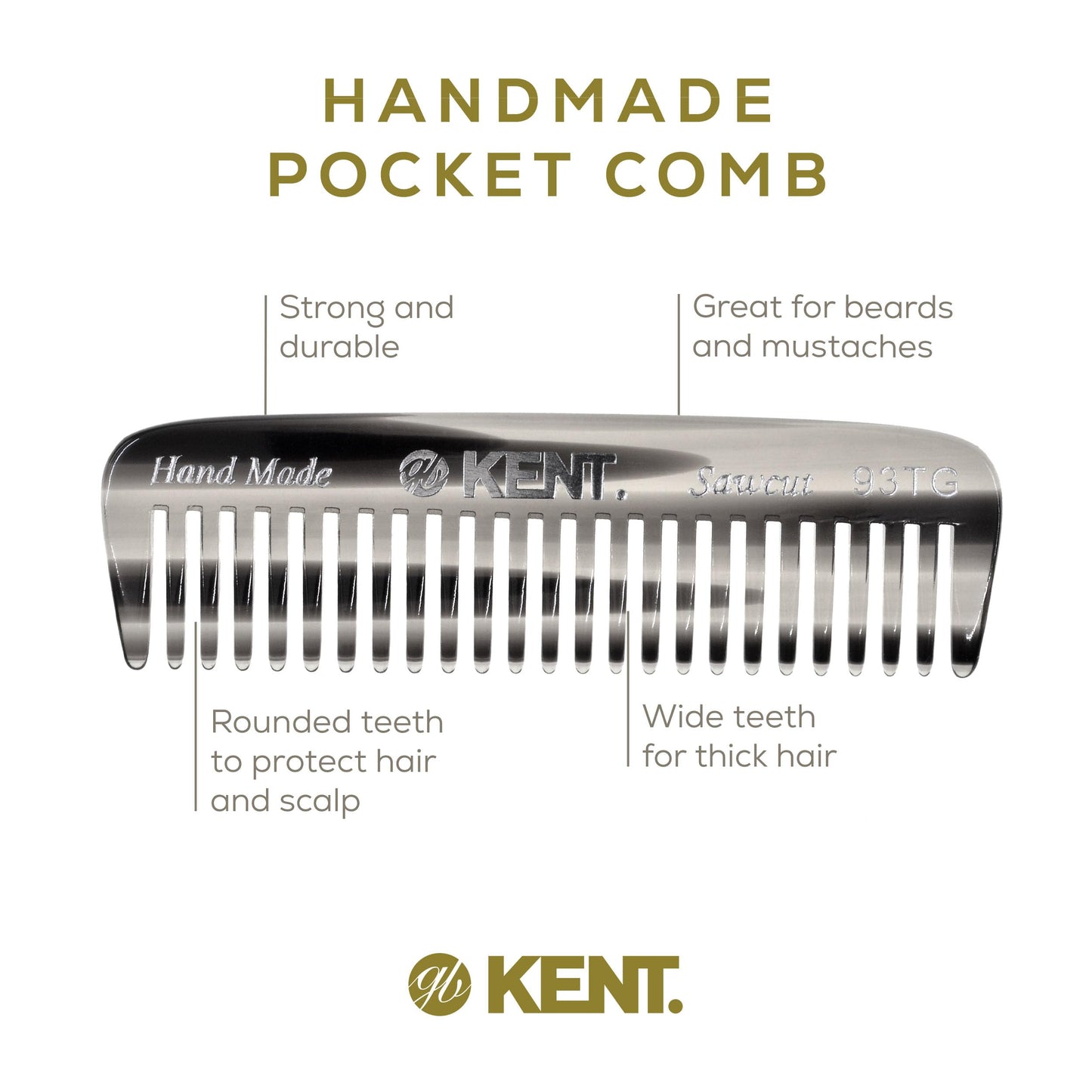 Kent 93T Mini Beard Comb for Men - Wide Tooth Men's Comb, Mustache Comb and Beard Combs ideal for Facial Hair, Small Pocket Sized Travel Comb, Mini Comb Detangle Comb for Beard Detangling Comb