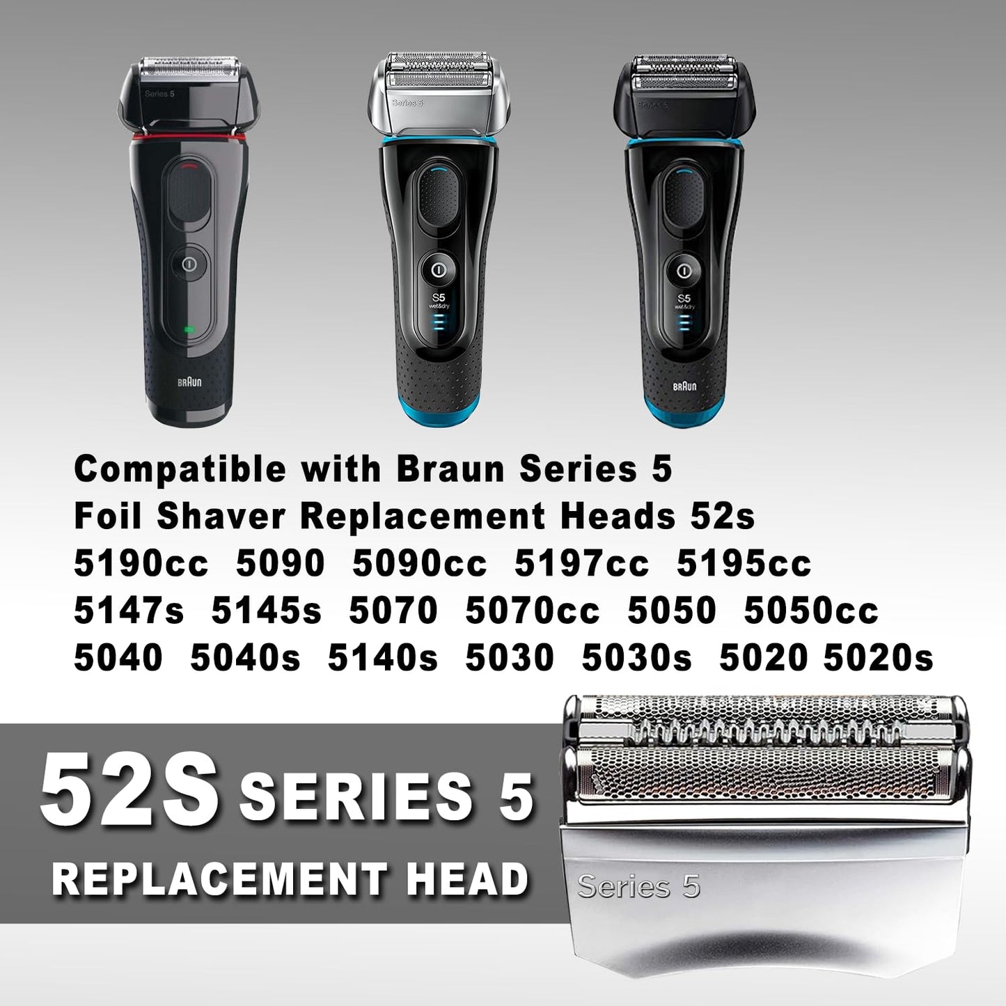 2 PACKS 52S Series 5 Electric Shaver Replacement Head for Men Razor Shaving Blades Compatible with 52S Replacement Electric Shaver Heads Braun Series 5: 5090/5190cc, 5040/5140s, 5030s, 5147s, 5145s