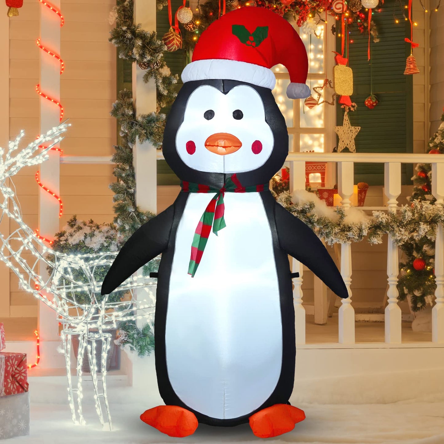 Buheco Penguin Inflatable Christmas yard decorations Blowups 5ft Tall Cute Penguin Inflatables Outdoor Xmas Winter Animal Blow Up Decor Led Lights for Indoor Outside Lawn Garden Vacation Holiday Party