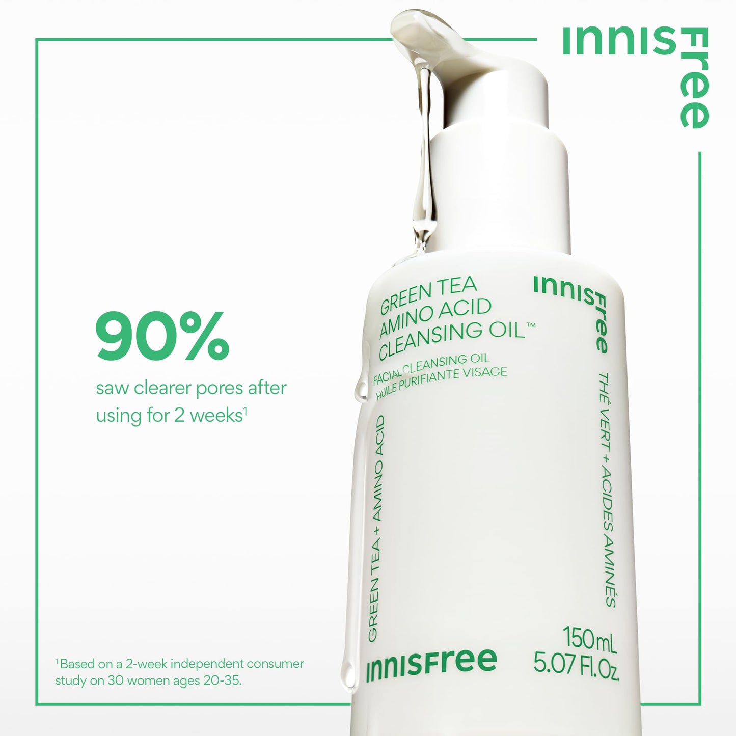 innisfree Green Tea Amino Acid Cleansing Oil, Hydrating Korean Cleansing Oil with Jojoba Oil for Removing Makeup and Sunscreen