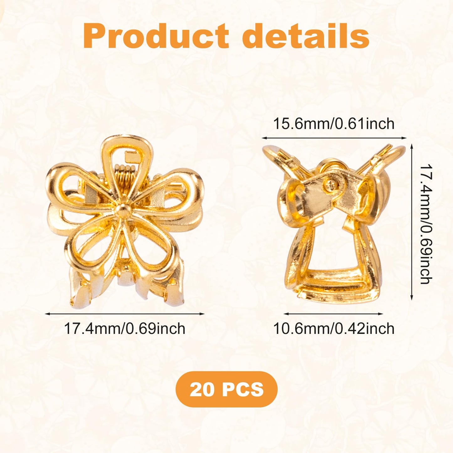 HINZIC 20 Pcs Mini Flower Claw Clips 0.69inch Small Gold Hair Clips Cute Metal Hair Barrettes Accessories for Women Girls Teens Thin Thick Long Short Hair