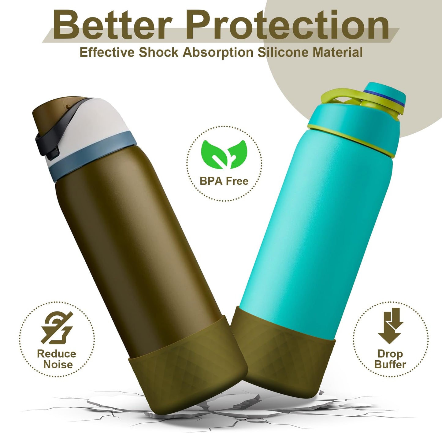 Alwenid 2PCS Silicone Water Bottle Boot for Owala 40 Oz, Anti-Slip Protective Sleeve Bottom Bumper Protector for FreeSip, Twist, and Flip Stainless Steel Water Bottles (Brown Green)