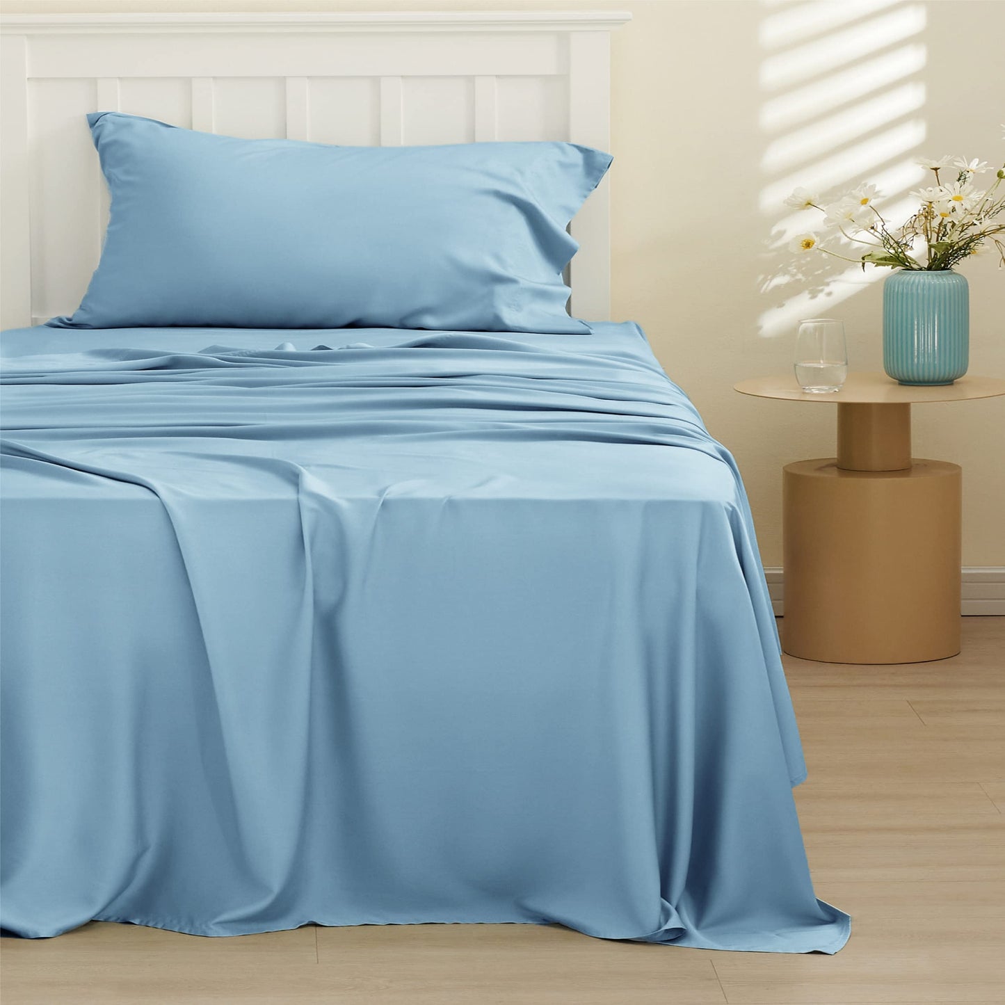 Bedsure Twin Sheets Set, Cooling Sheets Twin Size Bed Set, Rayon Derived from Bamboo, Twin Size Sheets, Breathable & Soft Bed Sheets, Hotel Luxury Silky Bedding Sheets & Pillowcases, Teal Blue