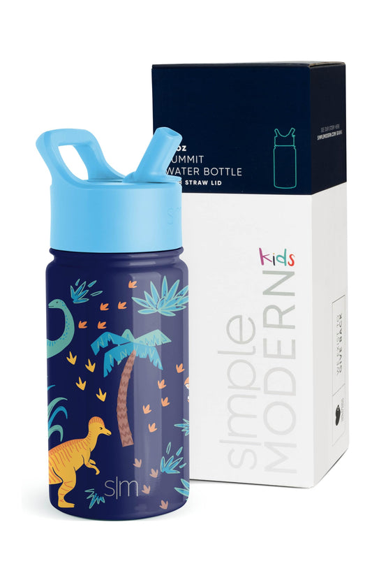 Simple Modern Kids Water Bottle with Straw Lid | Insulated Stainless Steel Reusable Tumbler for Toddlers, Boys | Summit Collection | 14oz, Jurassic Jungle