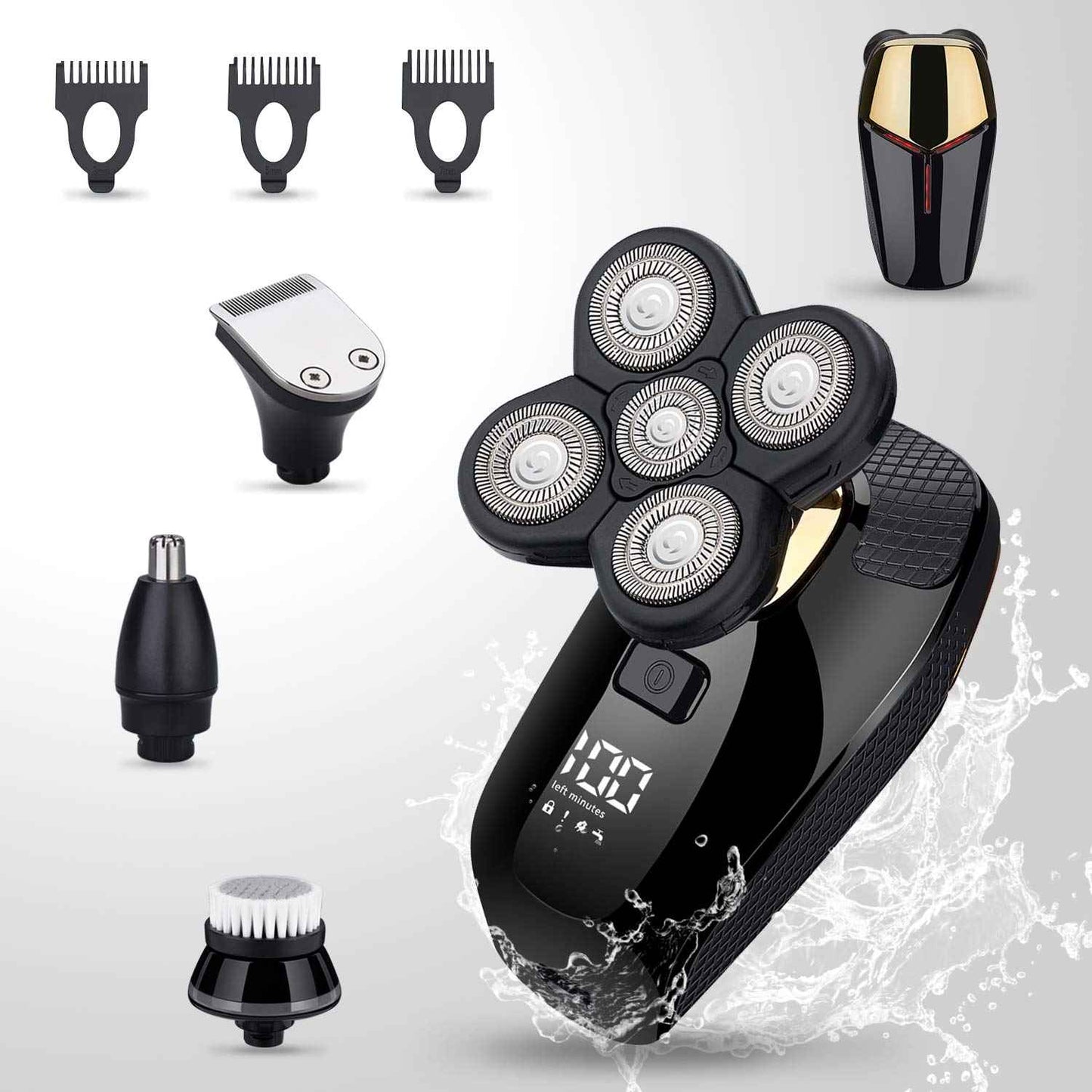 HONTEC 4 in 1 Electric Head Shaver Set - Bald Shaver, Wet & Dry, Cordless, with Nose & Ear Trimmer, Facial Cleansing, Rechargeable, IPX6 Waterproof