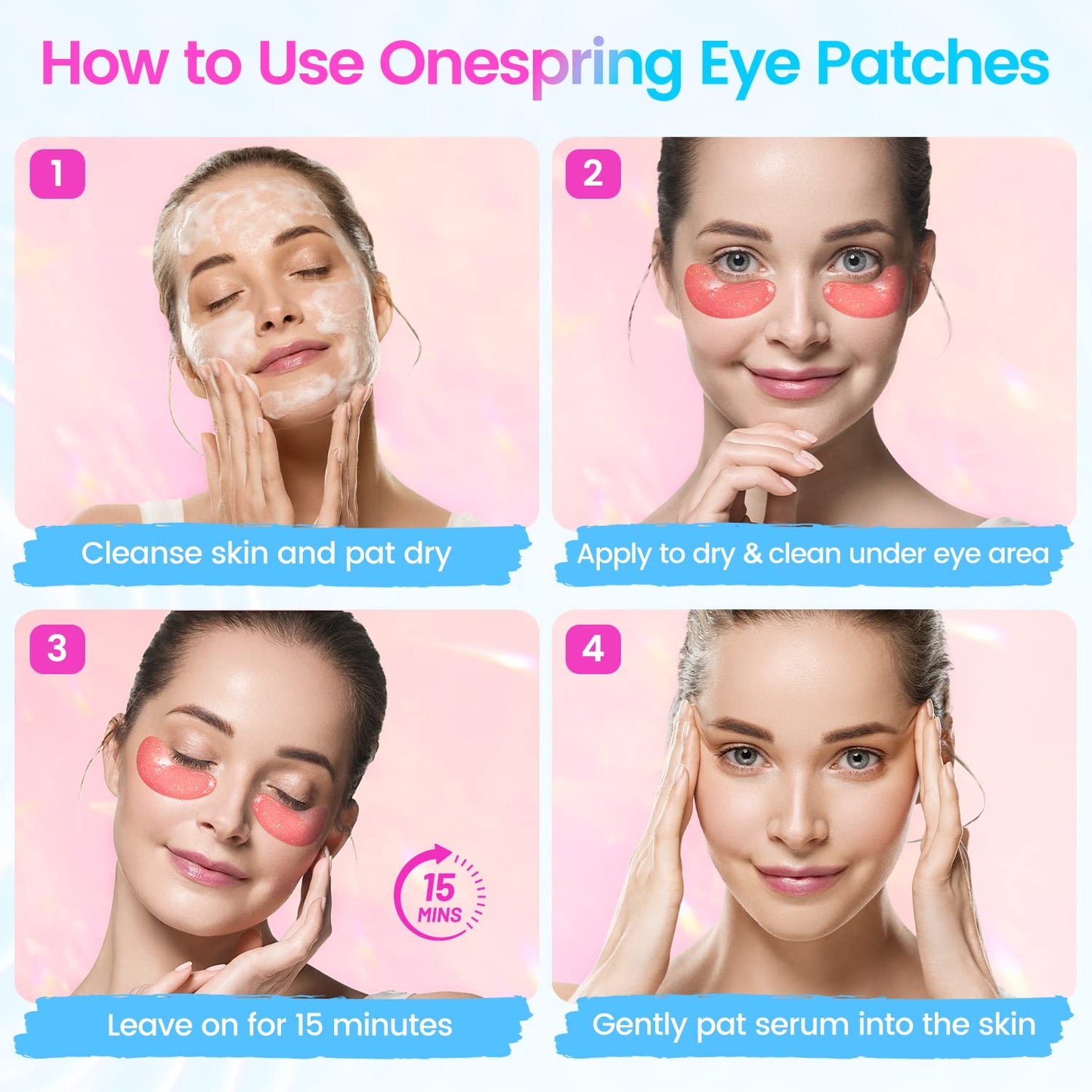 Onespring Under Eye Patches (32 Pairs) - Collagen-Infused, Anti-Puffiness & Dark Circle Treatment - Luxurious Skincare for Under Eye Bags & Fine Lines