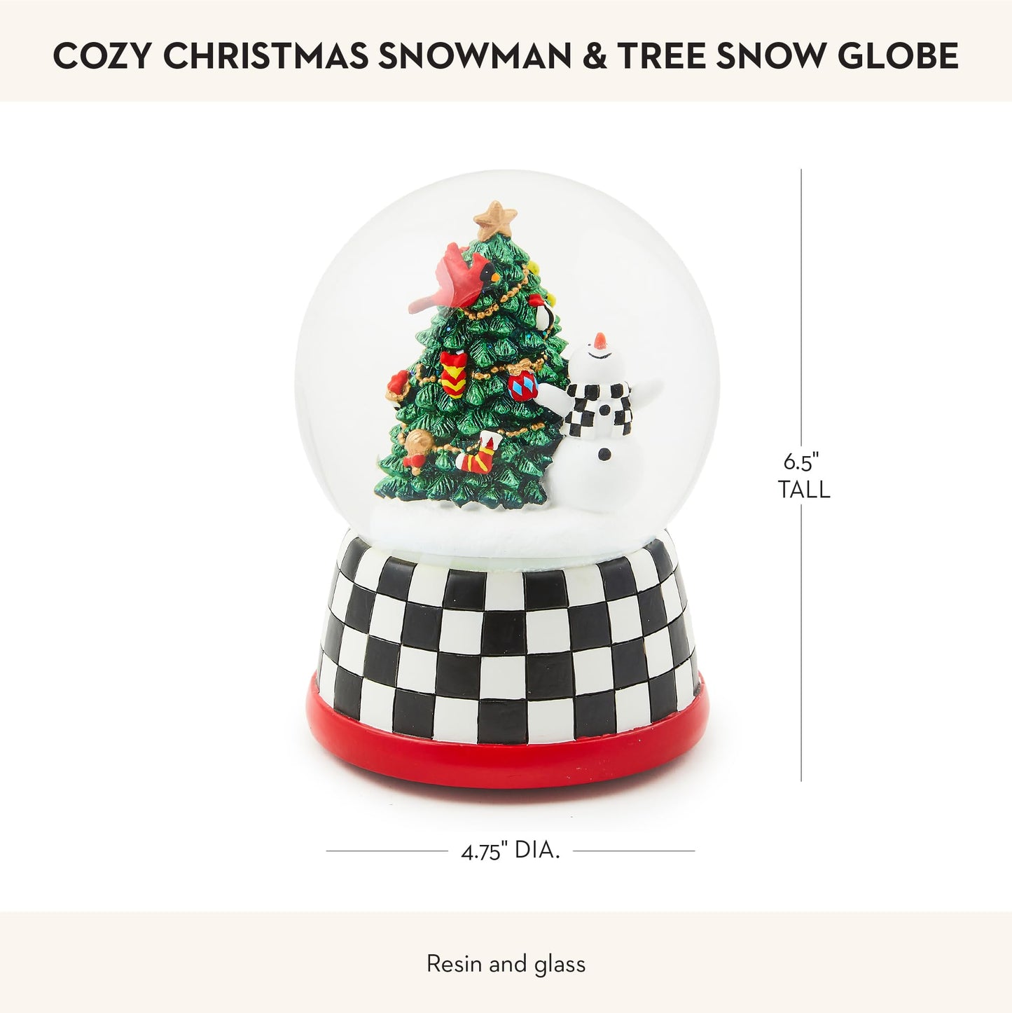 MACKENZIE-CHILDS Christmas Snow Globe and Music Box, Unique Musical Snow Globe Christmas Decoration, Cozy Christmas Snowman and Tree