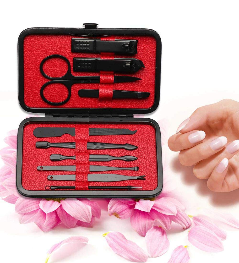 Pedicure Manicure Kit 18 in 1 Manicure Set Professional Sharp Nail Clippers Thick Cutter & File Vibrissac Scissors Men & Women Fingernails & Toenails with Case (Red_10 in 1)