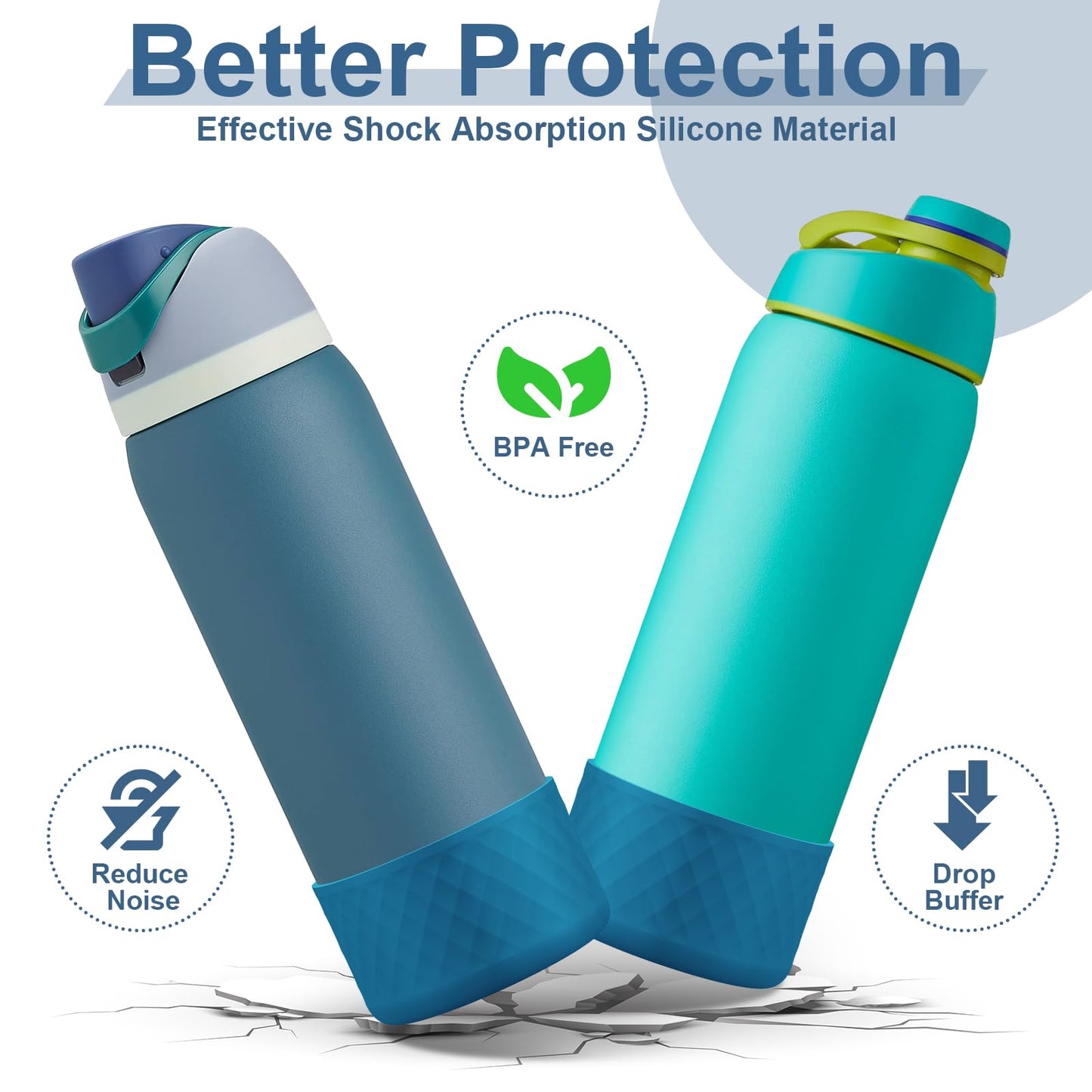 Alwenid 2PCS Silicone Water Bottle Boot for Owala 32 Oz, Anti-Slip Protective Sleeve Bottom Bumper Protector for FreeSip, Twist, and Flip Stainless Steel Water Bottles (Dark Blue)