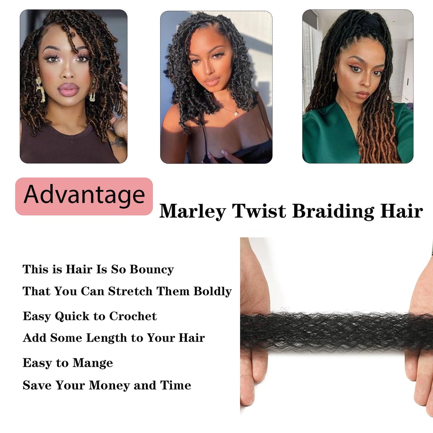 Springy Afro Twist Hair 3 Packs Marley Twist Braiding Hair 18 Inch Pre- Separated Black Kinky Twist Hair For Women Cuban Twist Hair Wrapping Hair for Soft Locs (18 Inch (Pack of 3), 1B#)