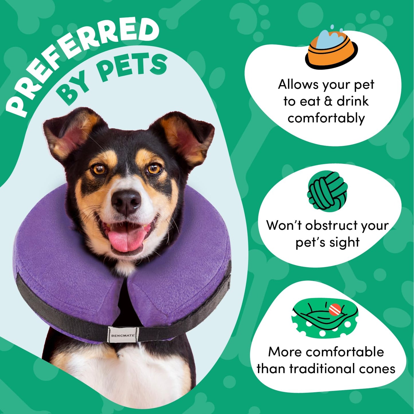 BENCMATE Protective Inflatable Collar for Dogs and Cats - Soft Pet Recovery Collar Does Not Block Vision E-Collar (Small, Purple)