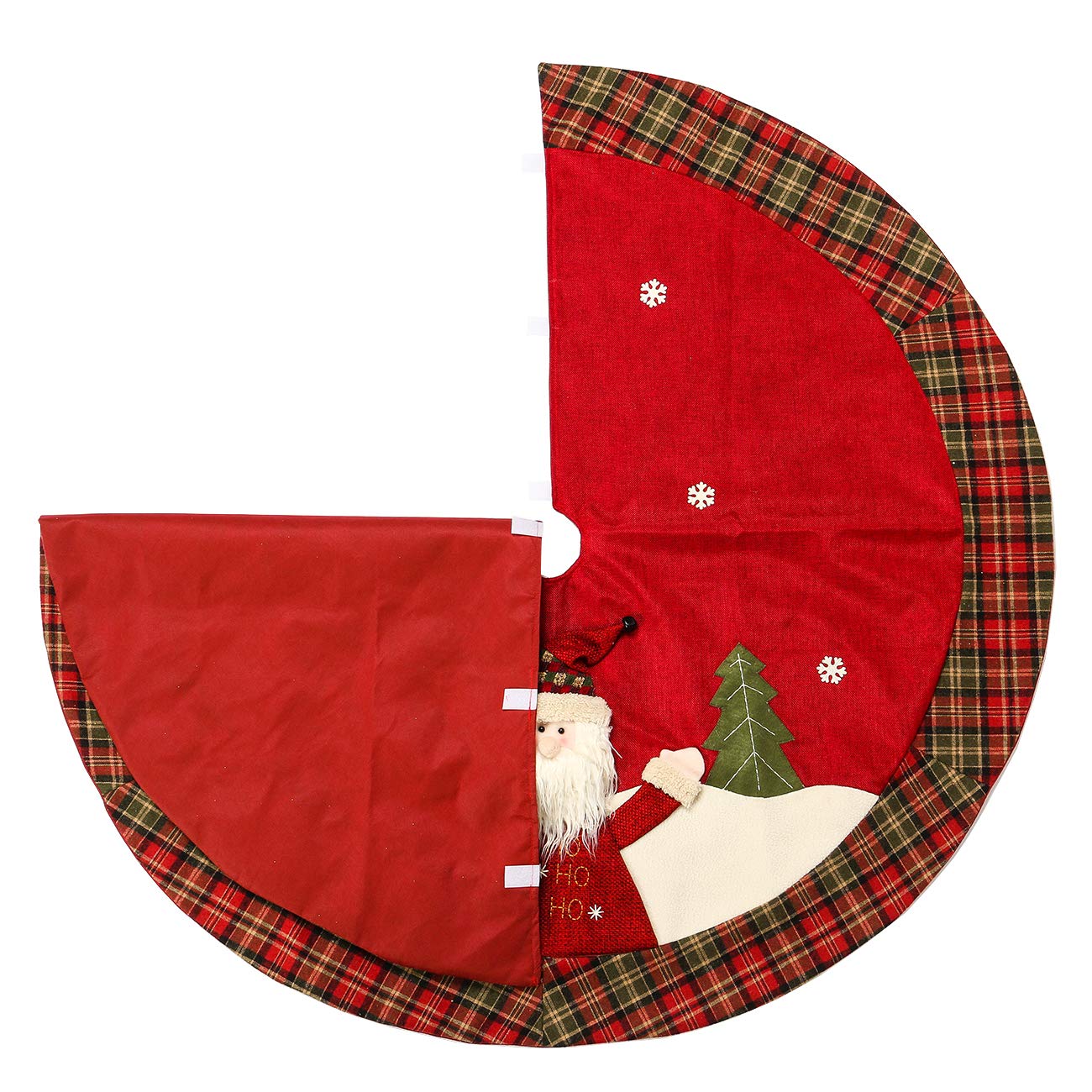 Sunnyglade 48" Christmas Tree Skirt Double-Layer Design Santa Pattern Burlap Christmas Tree Skirt with Buffalo Plaid Edges for Xmas Holiday Decorations (Plaid)