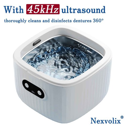 45kHz Ultrasonic Retainer Cleaner Machine, 250ML Denture Cleaner, Mouth Guard Cleaner for Aligner, Night guard, Braces, Toothbrush, Jewelry, Rings, Necklaces (white)
