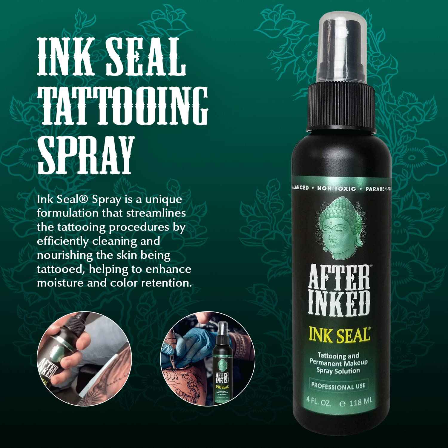 After Inked Ink Seal Spray – Tattoo Aftercare Solution, Moisturizing Mist for Inked Skin, Cleaning Mist for Daily Maintenance, Gentle Solution, Non-Irritating & Hydrating Formula, 4oz Spray Bottle