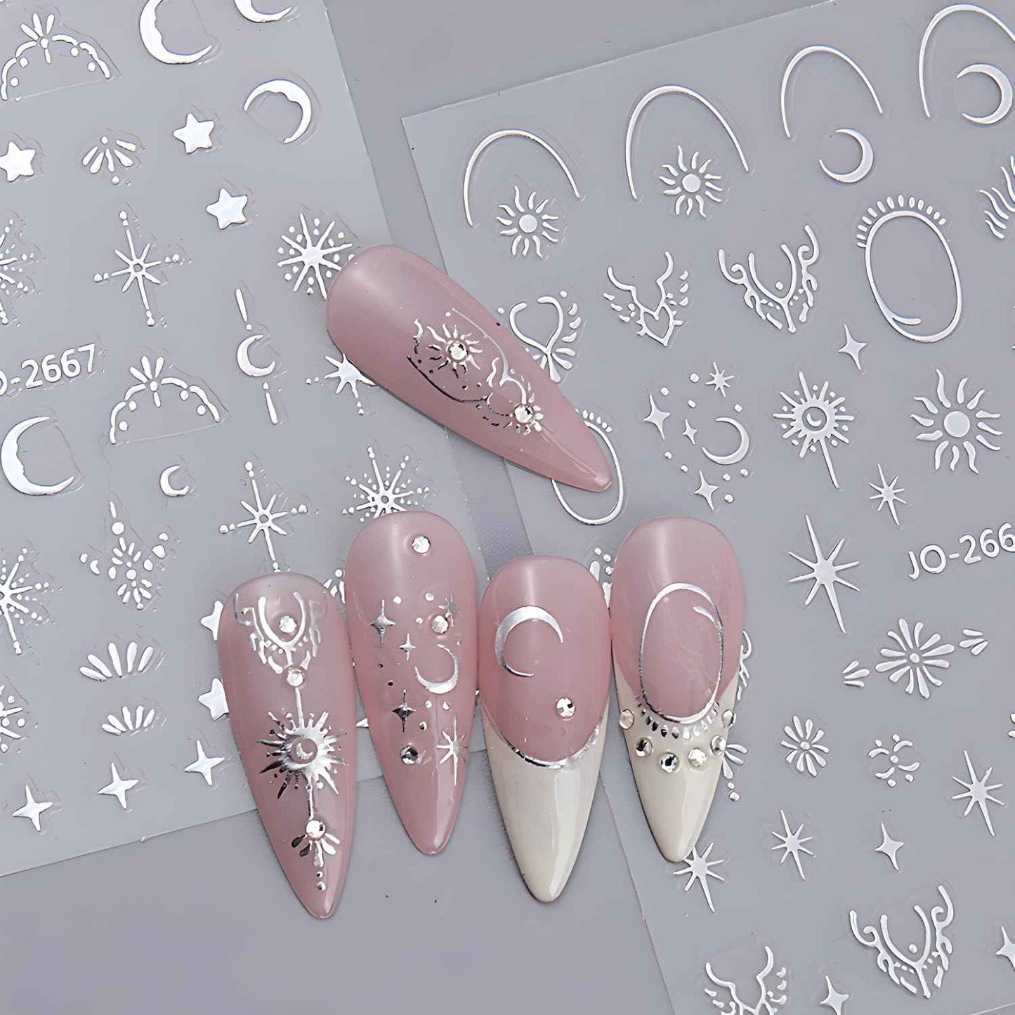 12 Sheets Silver Gold Moon Star Nail Art Stickers - 3D Self Adhesive Decals for Design and Decoration - Supplies Accessories for Women