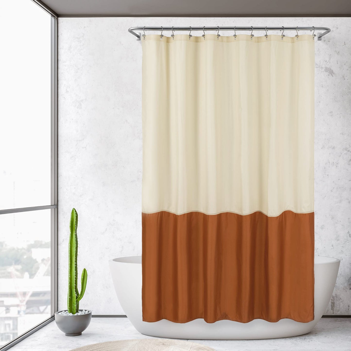 ALYVIA SPRING Waterproof Fabric Shower Curtain Liner - Soft & Light-Weight Cloth Shower Liner, 3 Bottom Magnets, Hotel Quality & Machine Washable - Standard Size 72x72, Cream and Orange