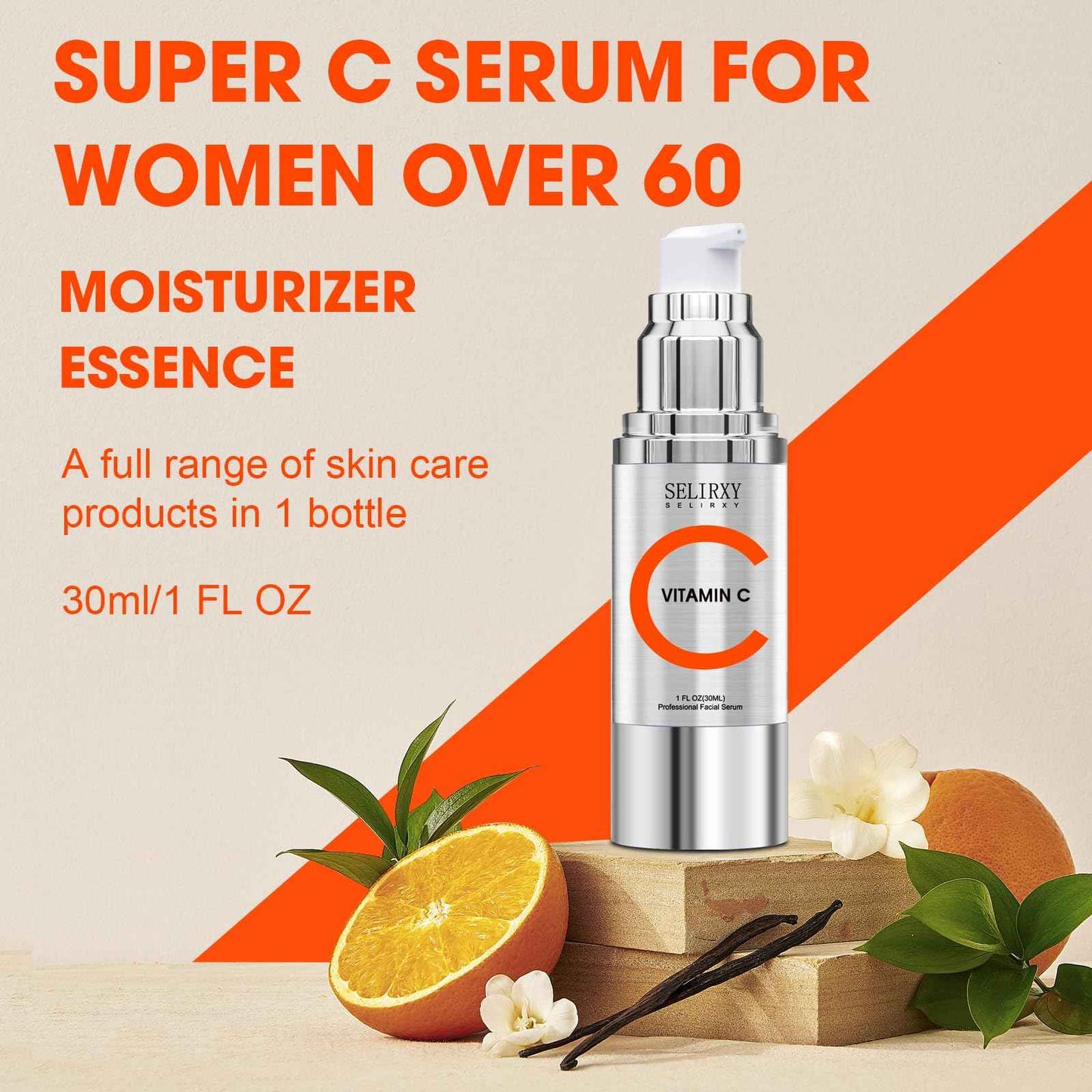 Super Vitamin C Serum for Women over 70, All-In-One Total Package Face Serum for Mature Skin, Hydrating, Lifting, Anti-Aging Reduce Wrinkles Age Spots