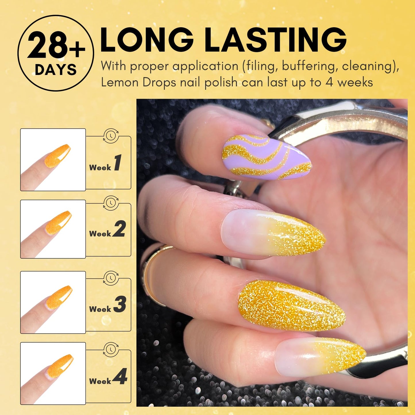 Makartt Glitter Nail Polish, Flash Diamond Yellow Reflective Spring Nail Gel 15ML Soak Off UV LED Sparkly Shiny Gel Polish Manicure DIY Nail Art Designs Home Salon-Lemon Drops