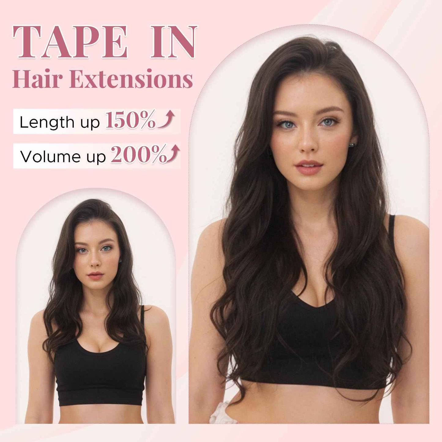 SEGOHAIR Wavy Tape In Hair Extensions Real Human Hair with Double-Sided Adhesive Professional Hair Extensions for Women 20pcs Body Wave 14 Inches Medium Brown Mixed Bleach Blond