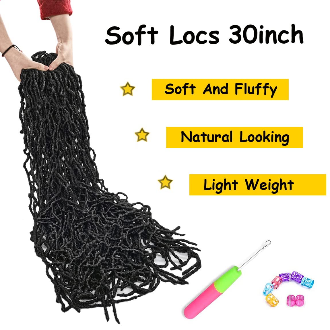 Soft Locs 30 Inch 7 Packs Faux Locs Crochet Hair Whole Strand No Extended Pre-looped Long Locs Synthetic Crochet Braids Hair Extensions For Black Women (30inch, 7packs, 1b)