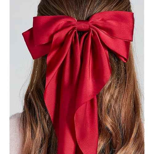 Red Hair Bow for Women Girls, Big Satin Bow Clip with Long Tail Red Hair Accessories