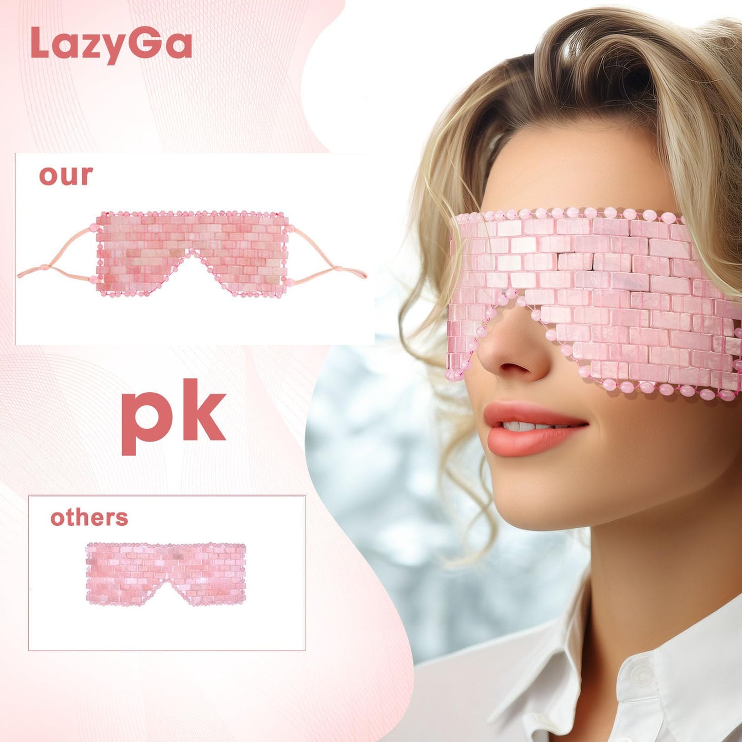 Rose Quartz Eye Mask - with Adjustable Strap for face 100% Natural Gemstone Jade Sleep Mask for Hot & Cold Anti Aging Therapy by LazyGa