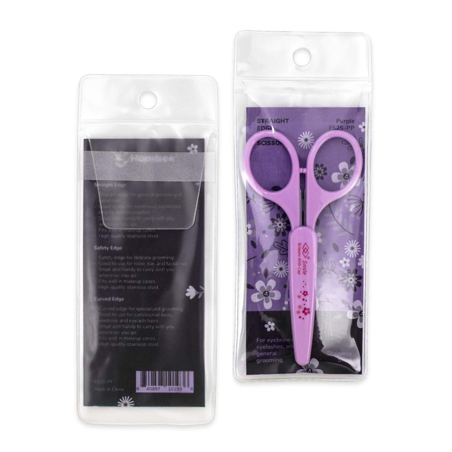 Humbee Eyebrow Scissors, Small Scissors for Facial, Nose, Eyebrow, Mustache, and Beard Hair Trimming & Grooming, Straight Edge, Purple Long Cap