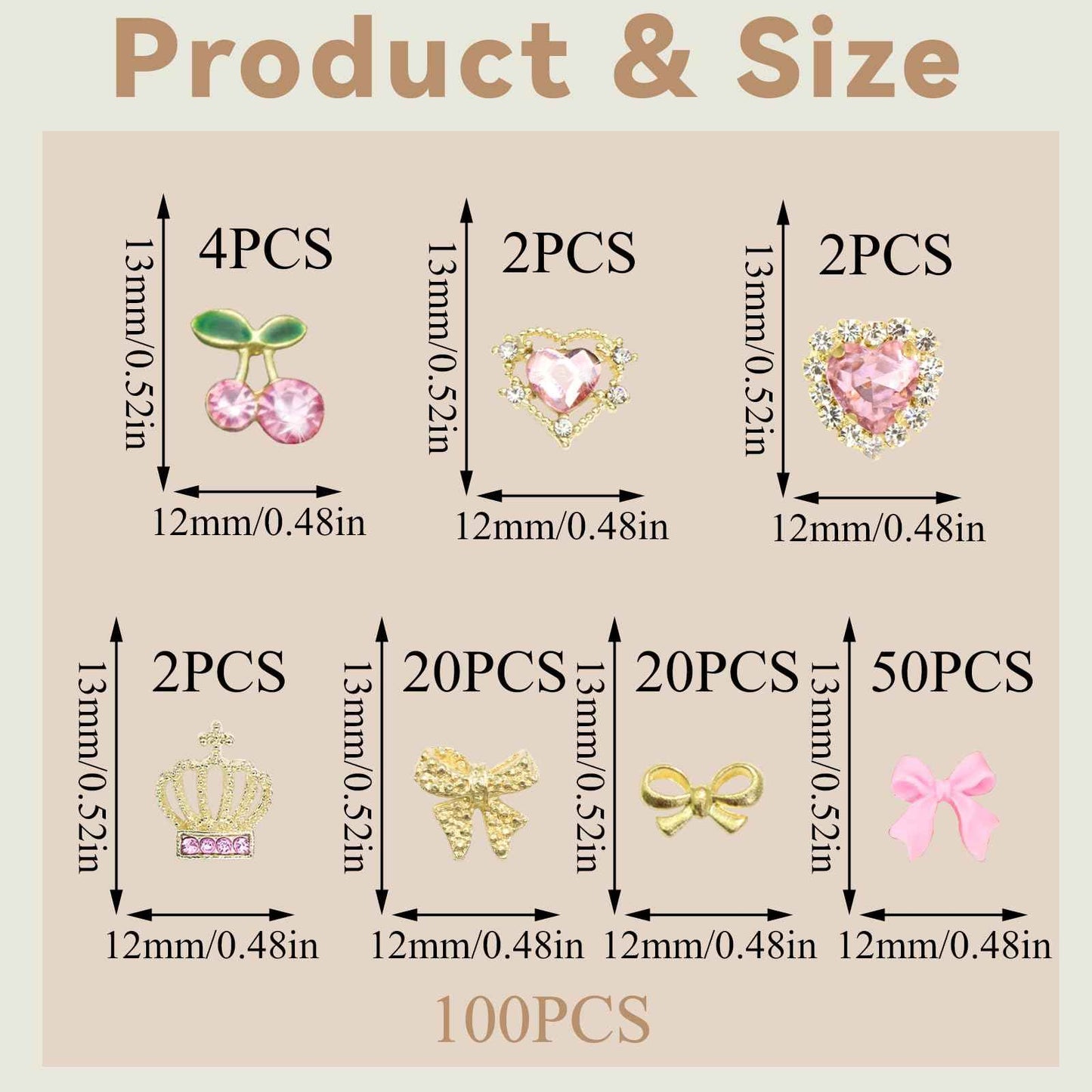 YAEISM 100PCS Gold Nail Charms 3D Valentine's Day Pink Heart Nail Charms Crystal Heart Nail Gems Shiny Bow Nail Charms Acrylic Bowknot for Women DIY Crafts Decoration